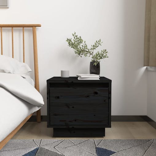 NNEVL Bedside Cabinets 2 pcs Black 35x34x32 cm Solid Wood Pine