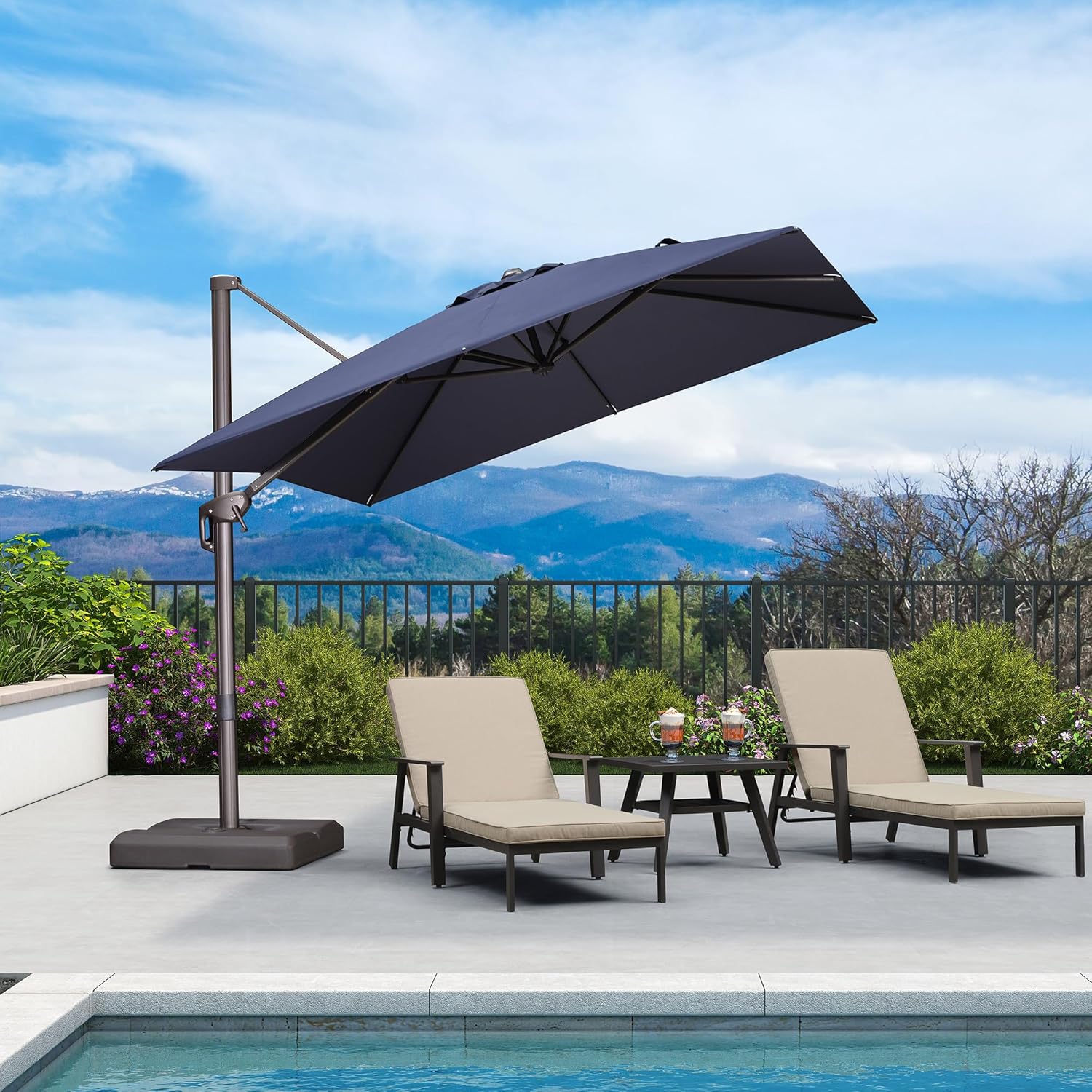 PURPLE LEAF 9' X 9' Patio Umbrella Antique Bronze Square Cantilever Umbrella Outdoor with 360° Rotation and Aluminum Offset Hanging for Pool Deck Garden Backyard, Navy Blue
