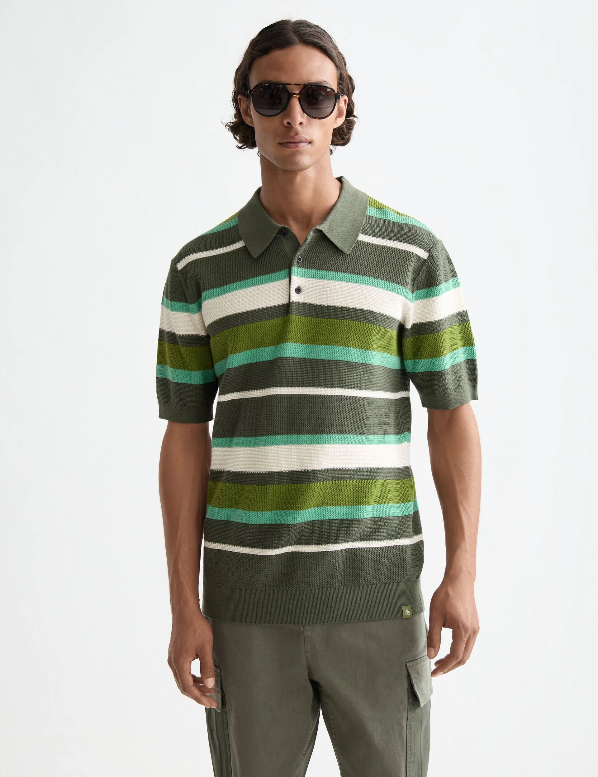 Knitted striped regular fit polo
