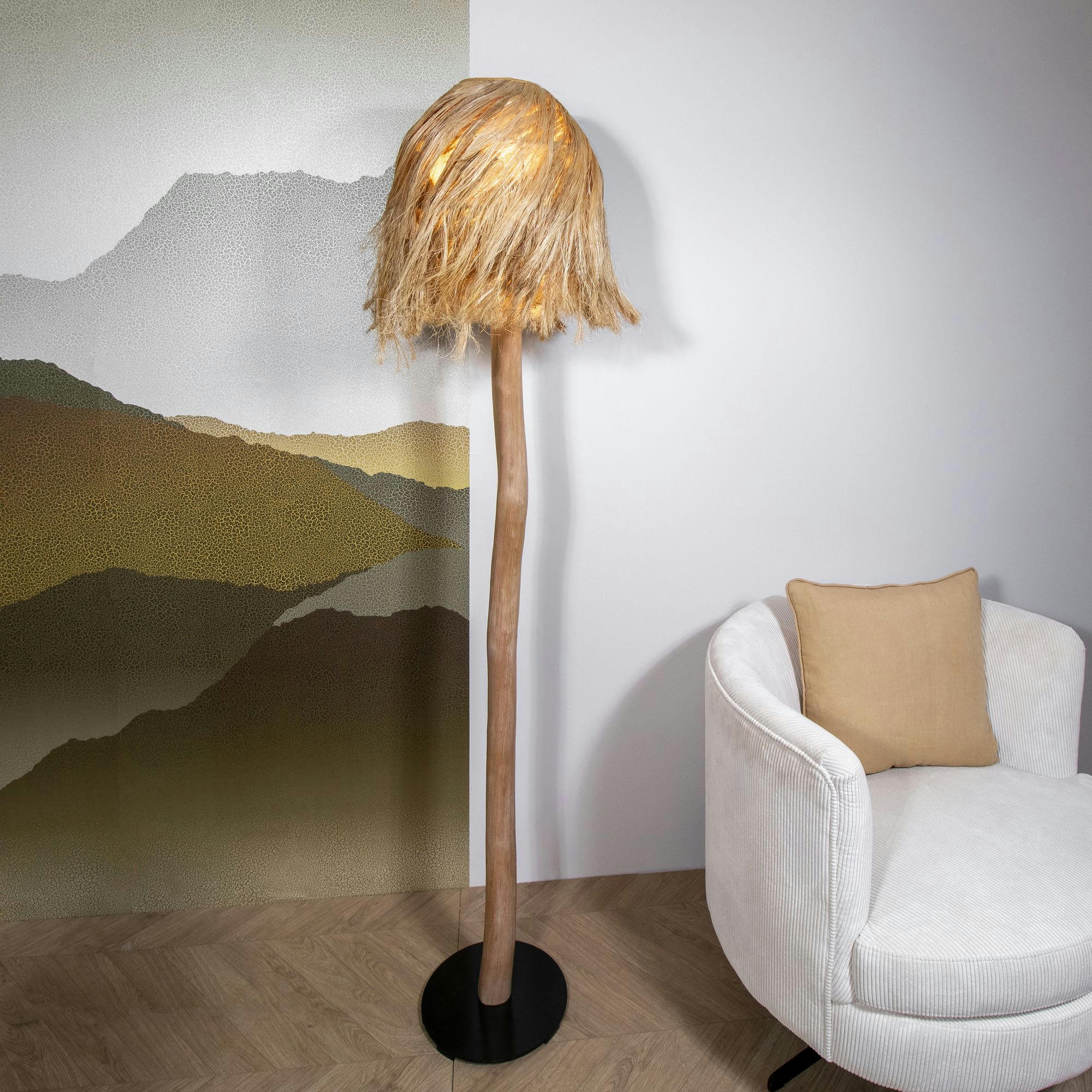 IBIZA - Lampadaire en bois de racine et abat jour en abaca h173cm