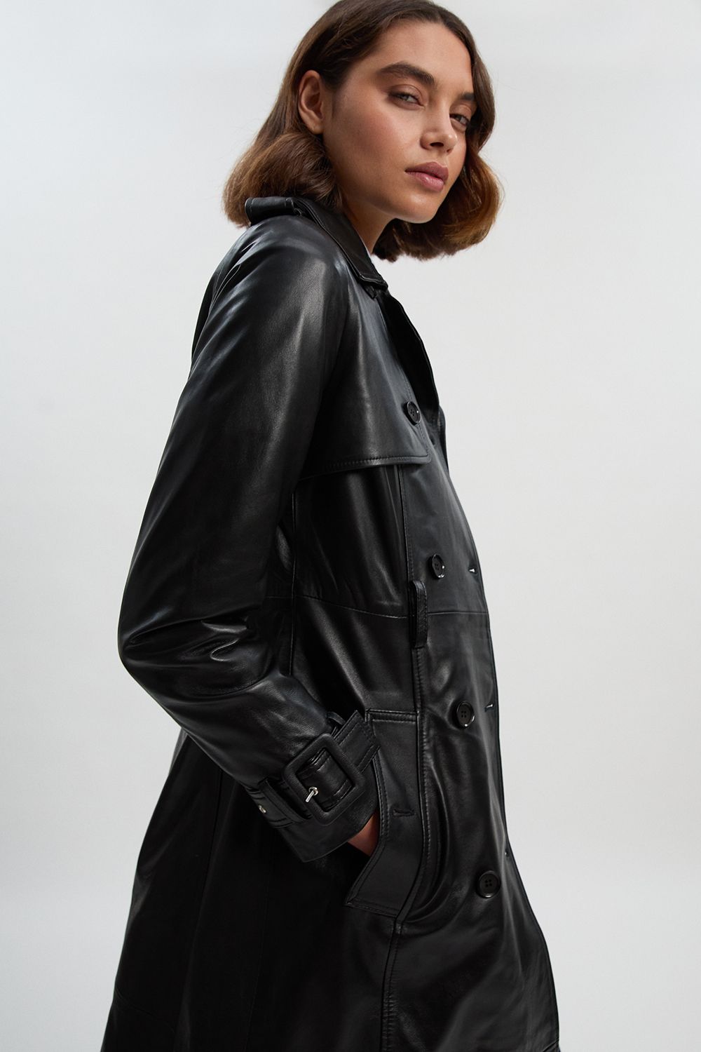 KarenMillen Leather Trench Belted Mac Midi Coat