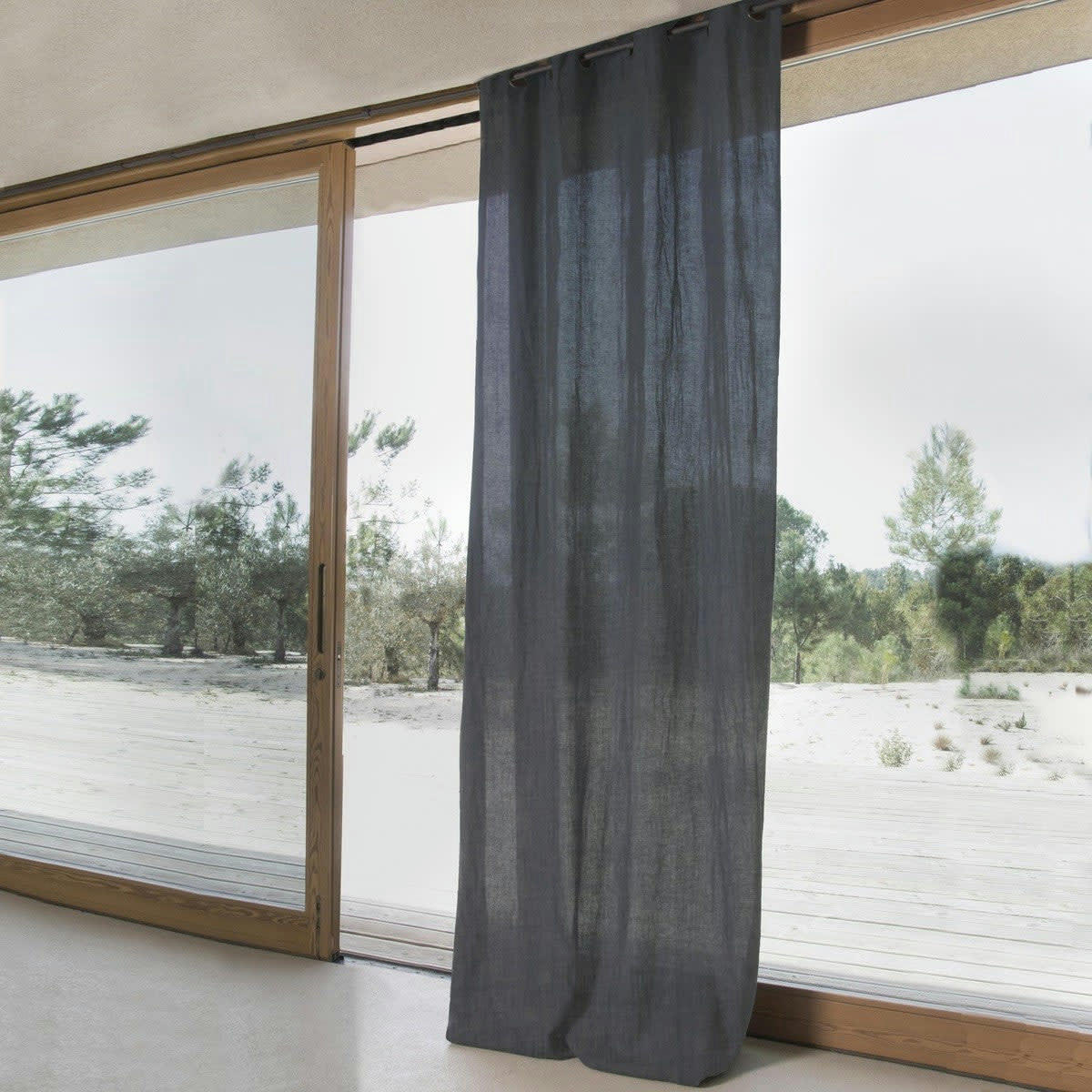 HORTENSE - Rideau à oeillets lin lavé  140x290 gris ardoise