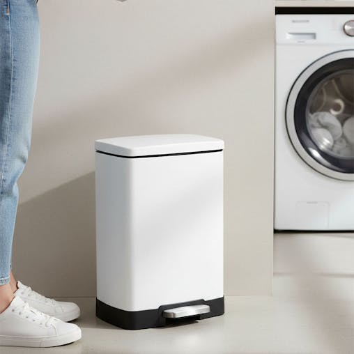SOGA 2-Pack 12L White Stainless Steel Foot Pedal Trash Bin