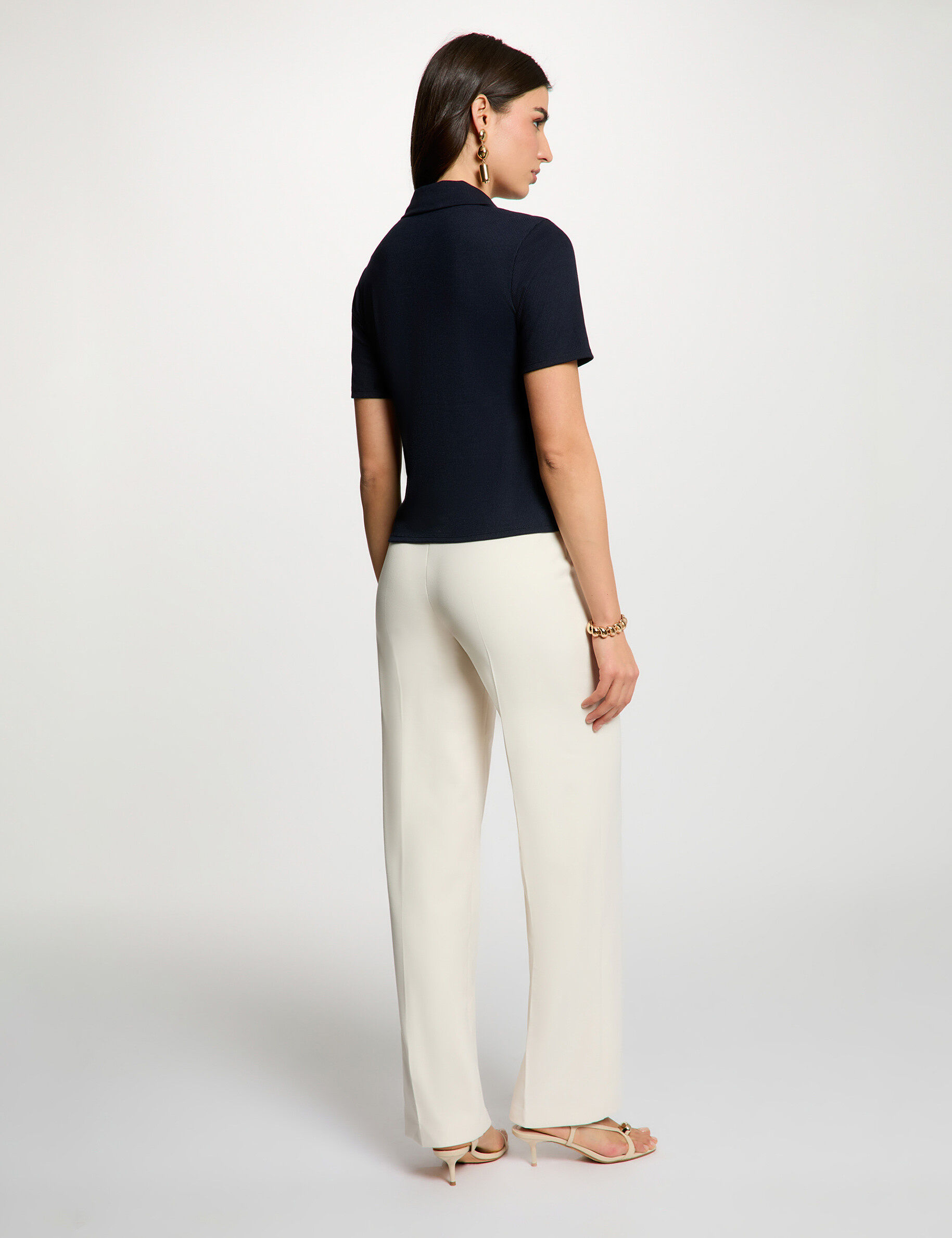 Straight Trousers With Darts Cream Women