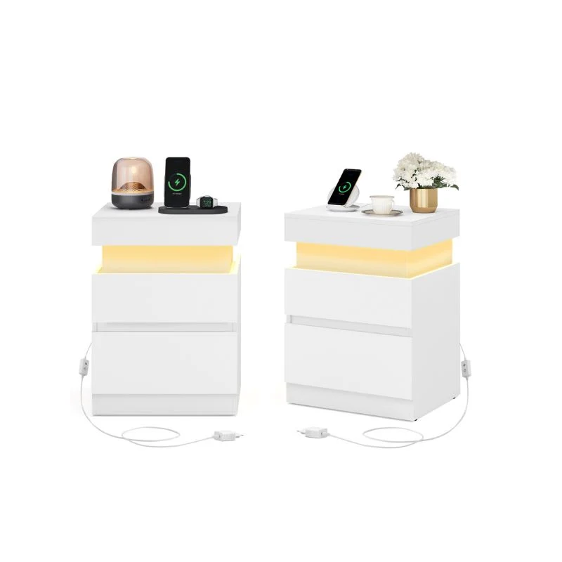 Kailyn Collection - Table de chevet moderne avec prises et tiroirs pratiques