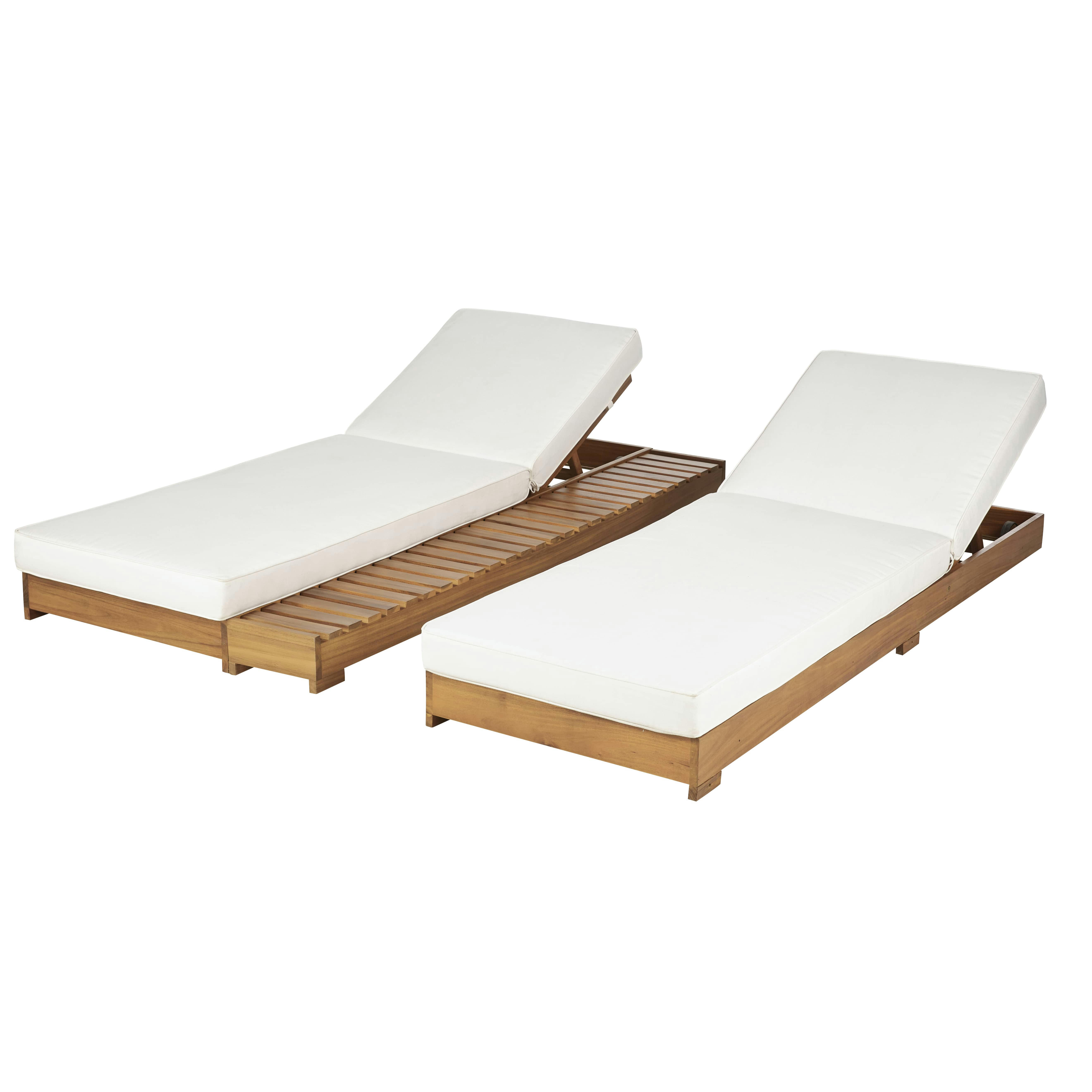 Tossa - Double bain de soleil en bois d'acacia et toile en polyester recyclé écru