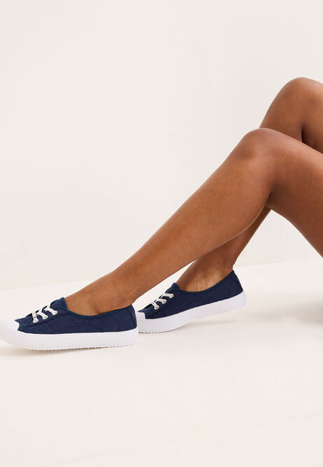 Womens Navy Embroidered Slip On Trainers