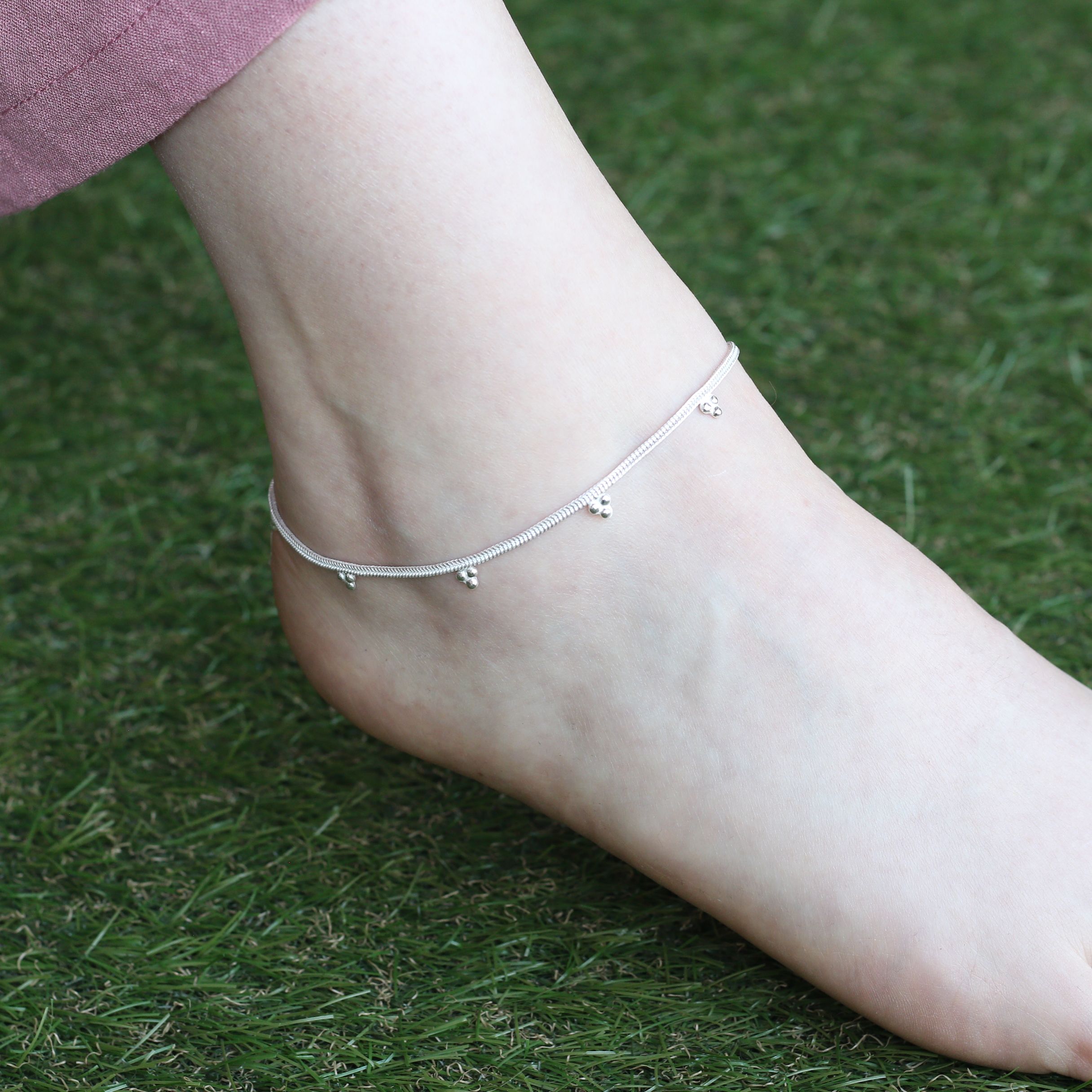 The Colourful Aura Sterling Silver Grape Summer Indie Boho Silver Payal Indian Anklet