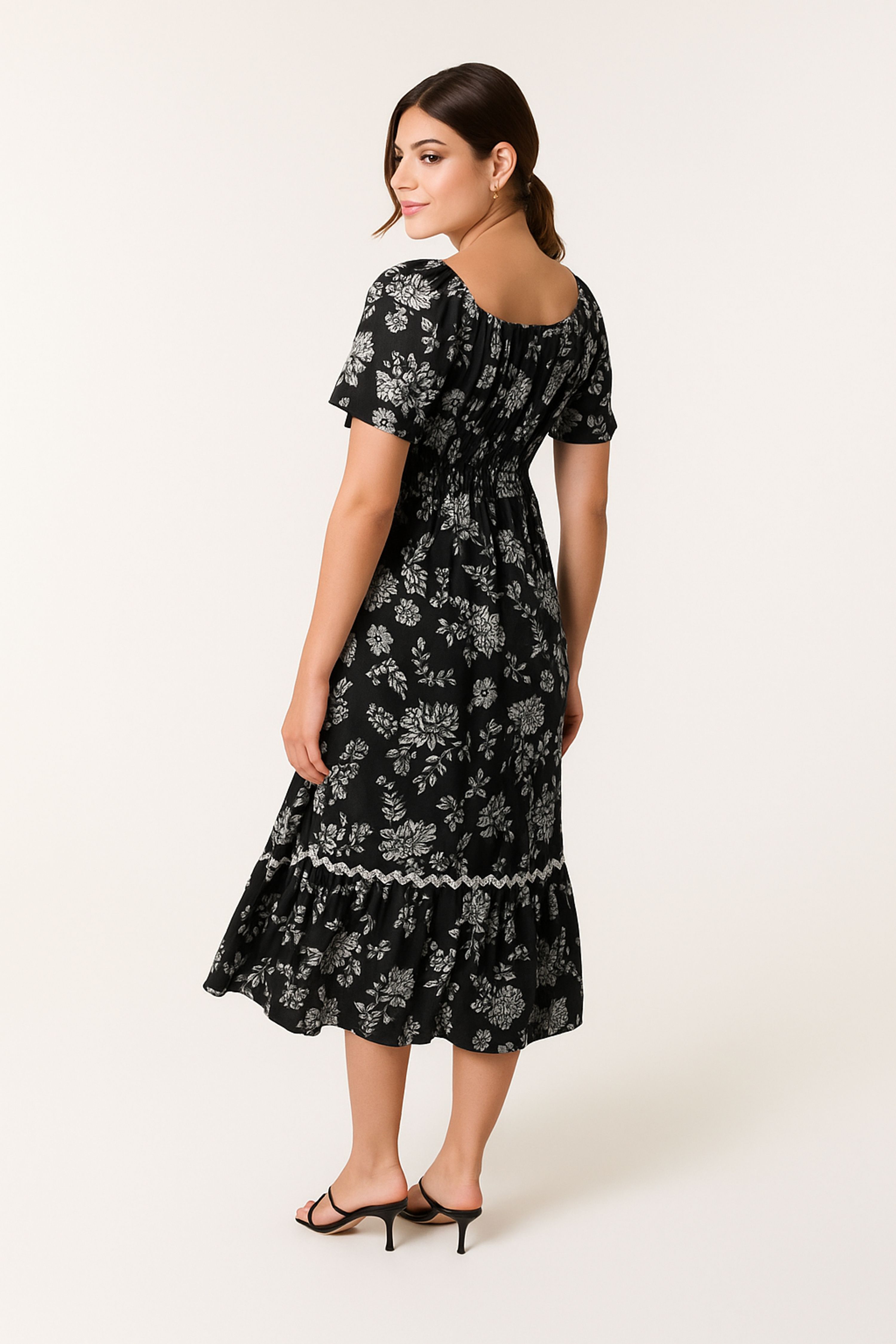 Blue Vanilla Patterned Wrap Front Pleated Maxi Dress