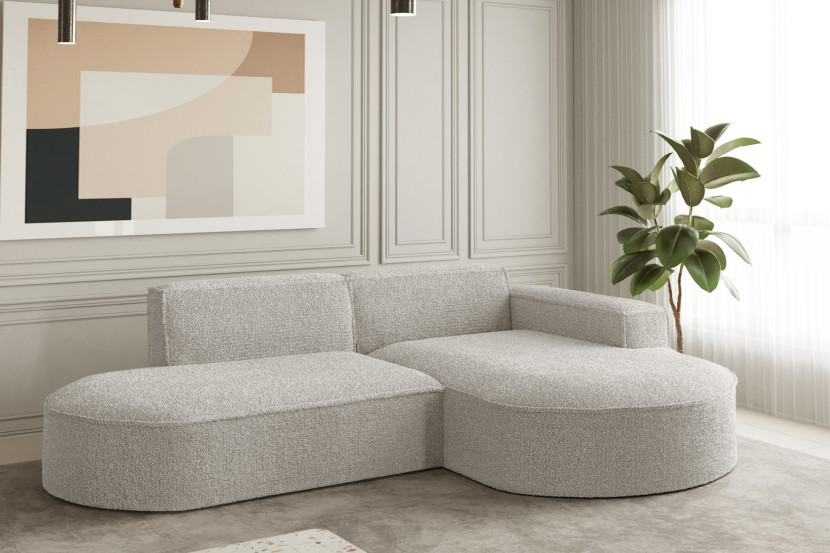 Sofa w kształcie L MODENA Studio, tkanina Loop, Perłowy Prawostronny
