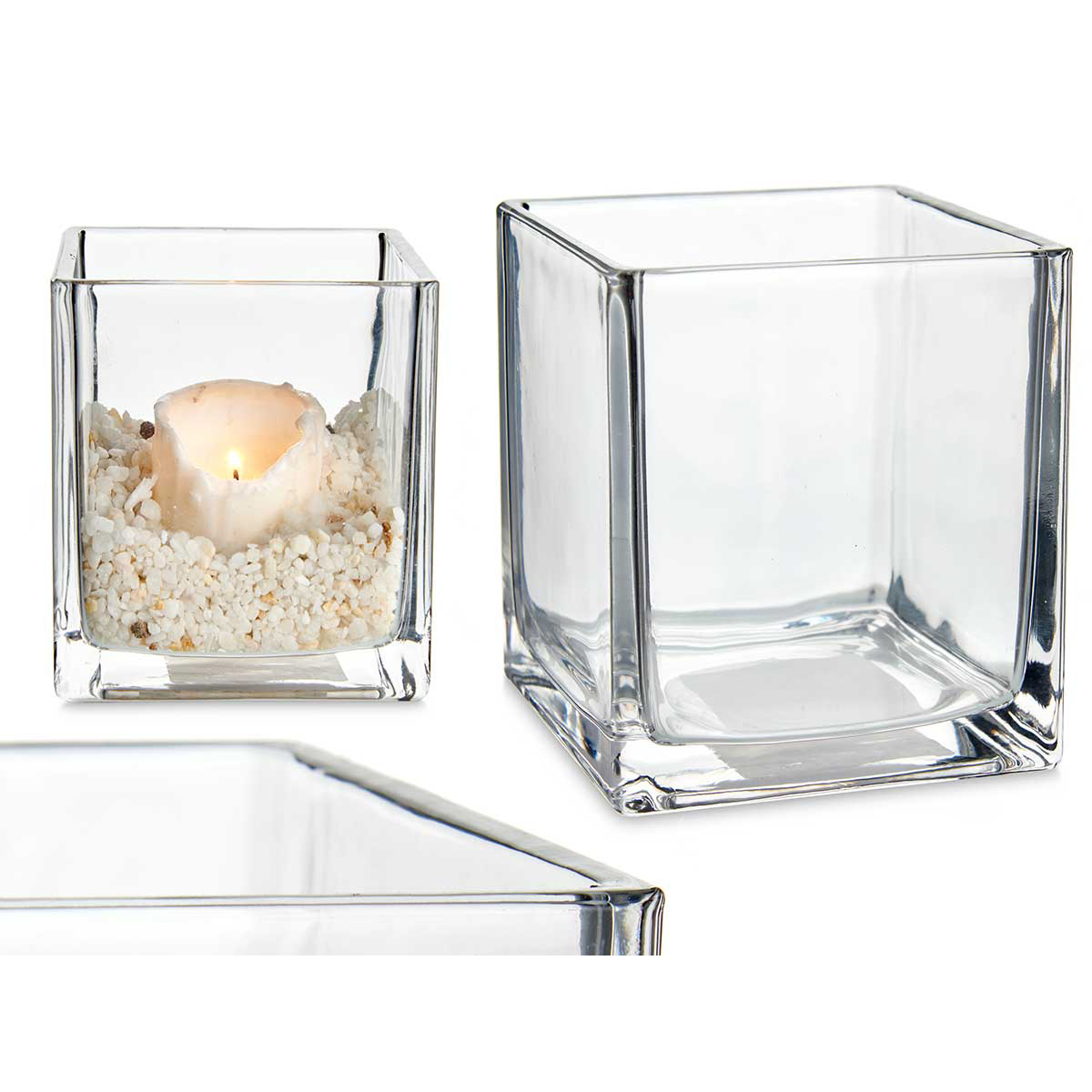 Castiçal de vidro quadrado transparente 12x12cm