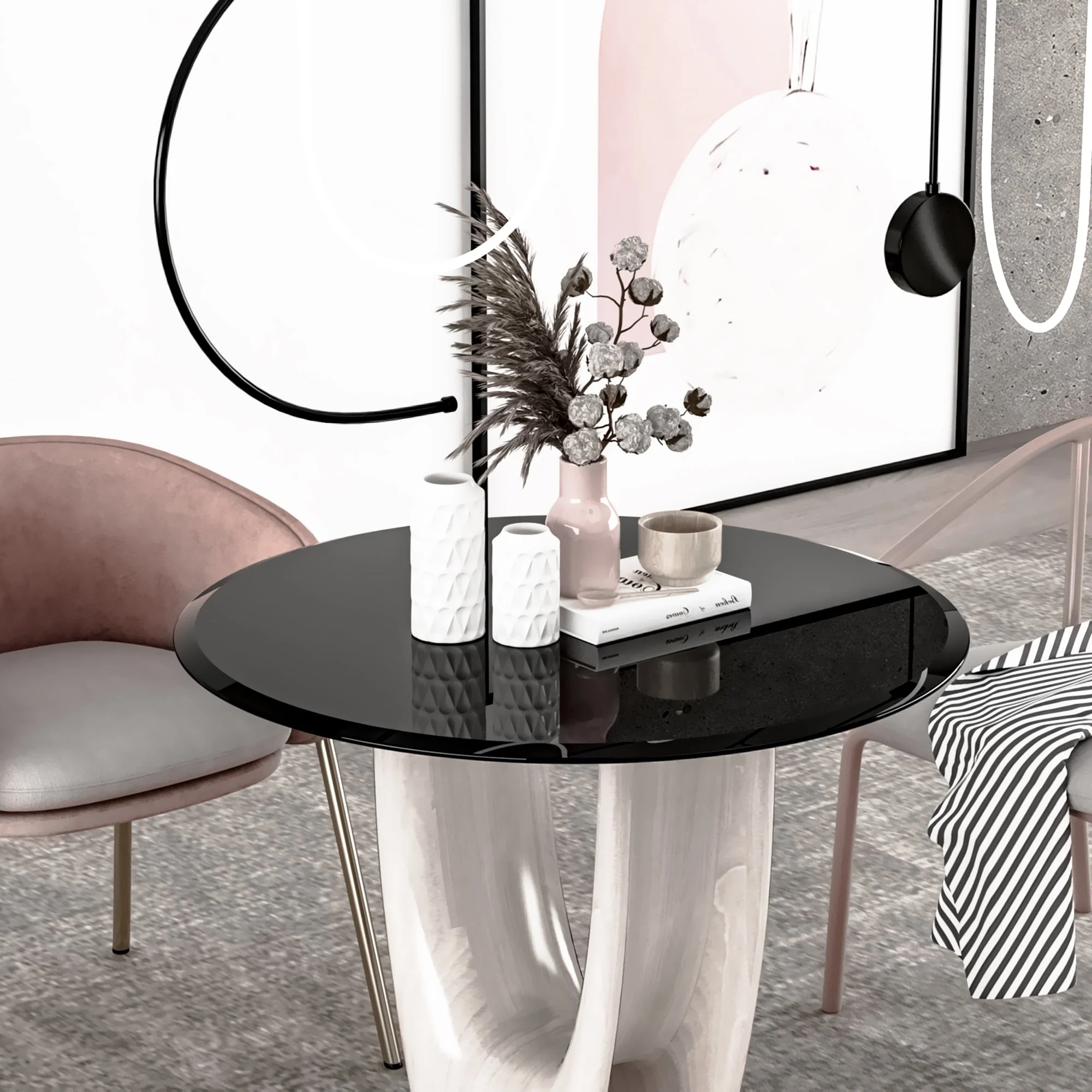 Inch Round Tempered Glass Table Top black Glass Thick Beveled Polished Edge