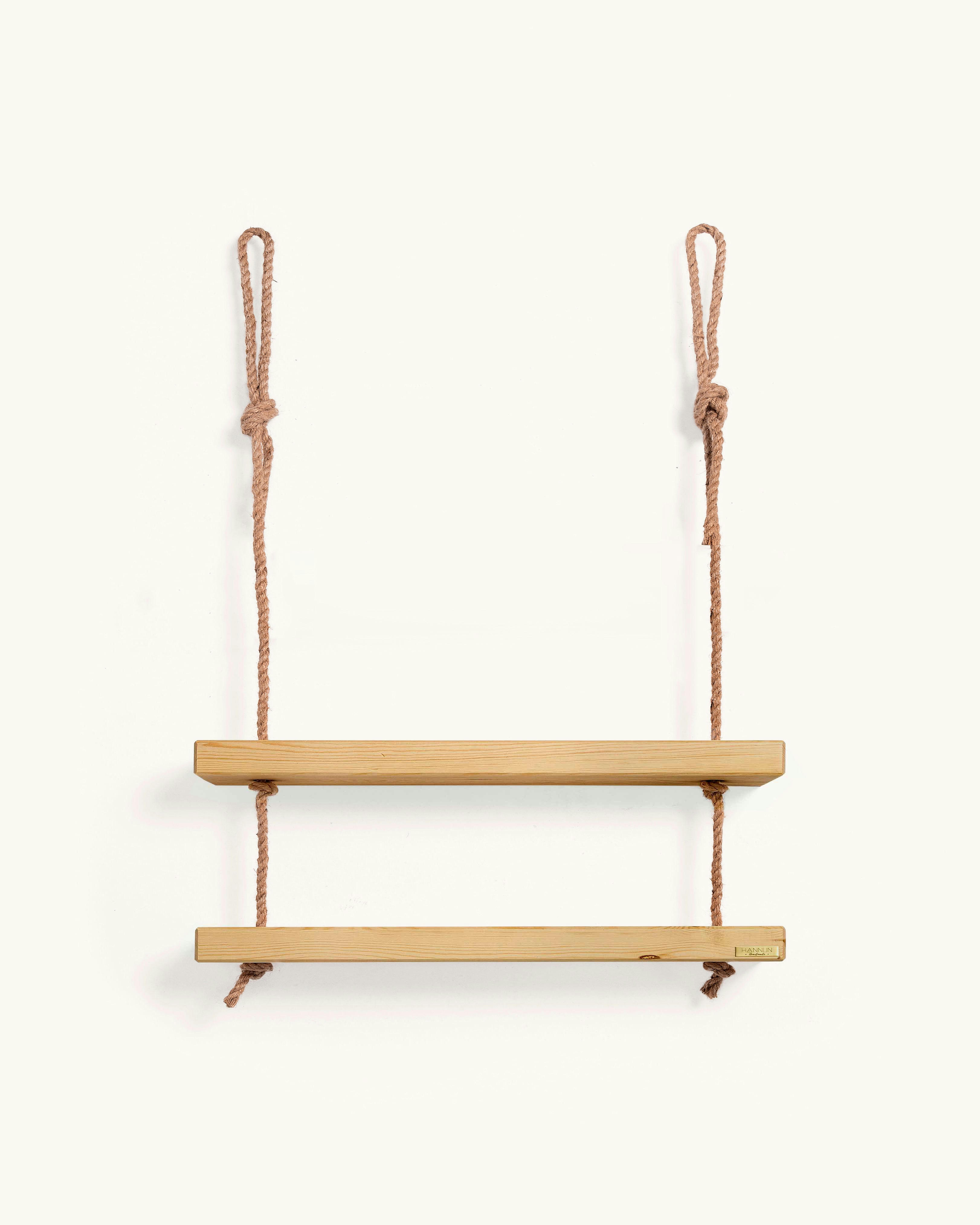 MAKEMBA - Etagère suspendue en bois de couleur naturelle à 2 étages 70 cm