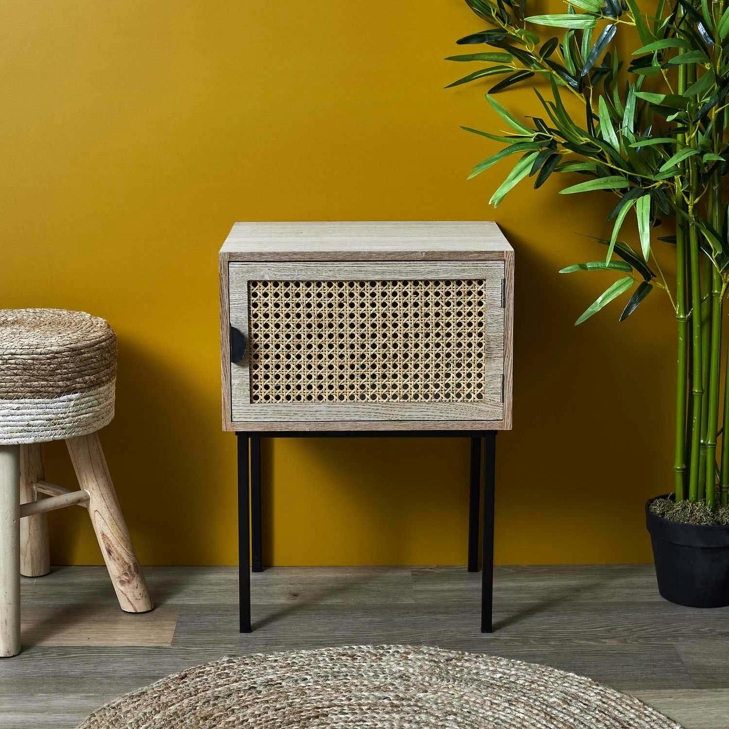 - Chevet en bois 1 porte cannage naturel