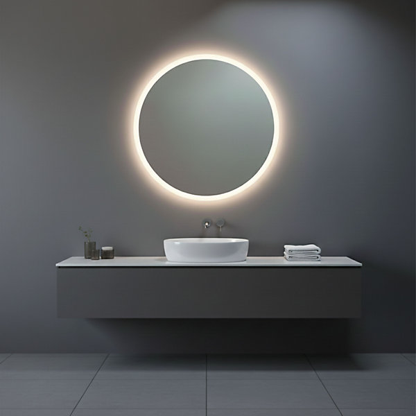 Miroir rond 90 cm avec périmètre rétroéclairé led sablage 20 mm