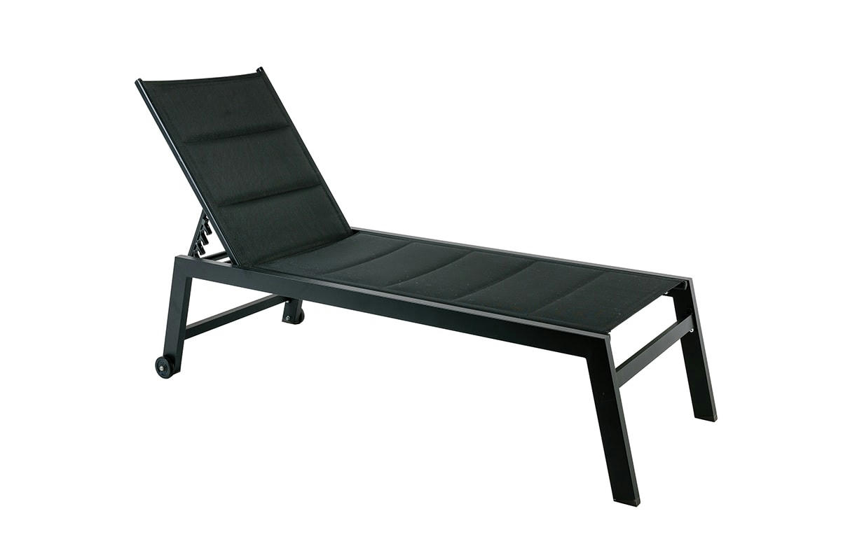 PAMPA - Lot de 2 Transats noir en texaline avec roulettes