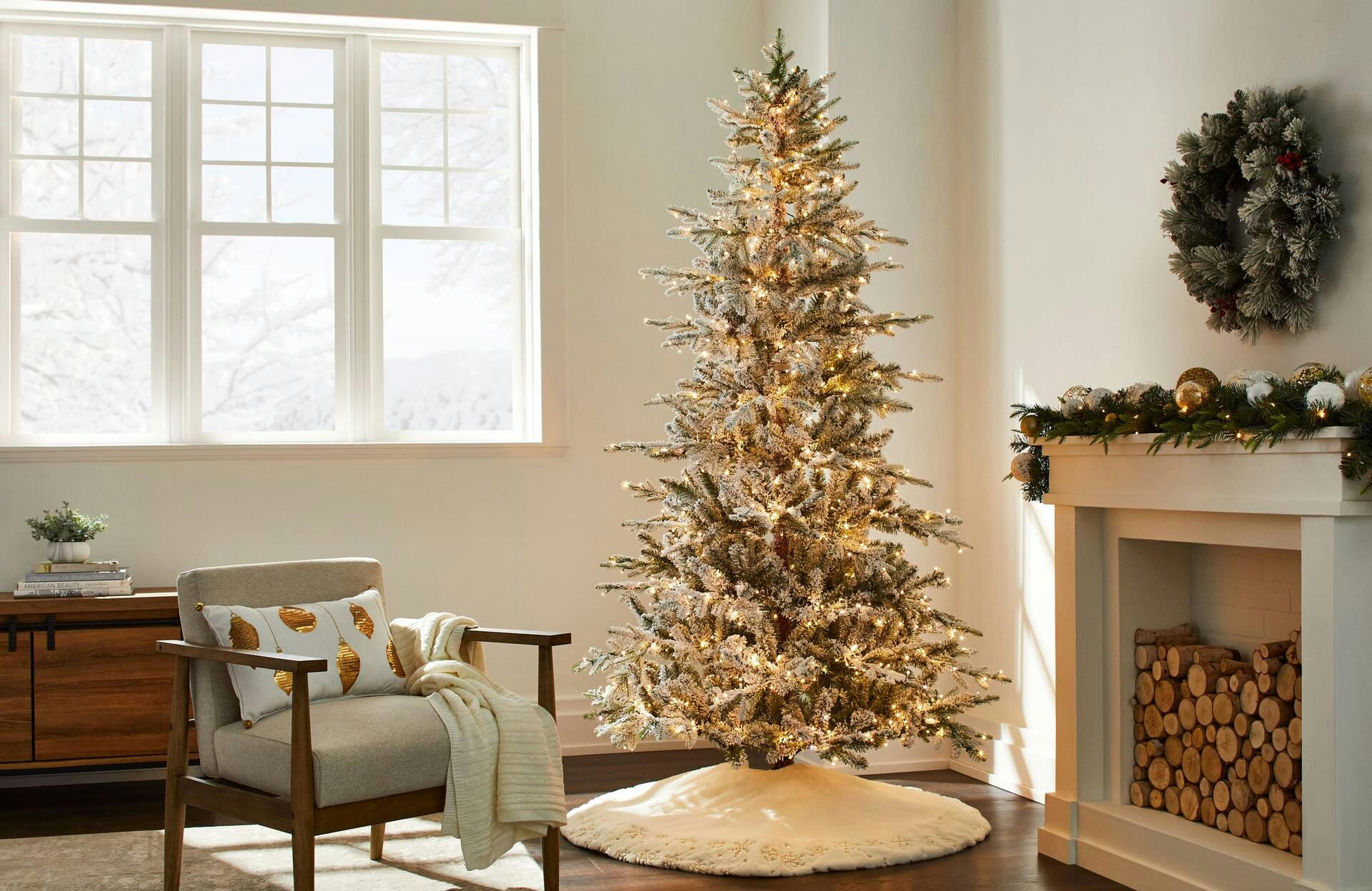 CANVAS Christmas Decoration Lumbar Pillow Cushion, White & Gold, 12 x 20-in