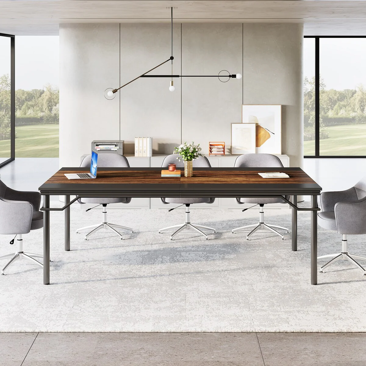 Conference Table with Heavy-Duty Steel Frame for 6-8 People - 78.74 L x 39.37 W x 29.92 H