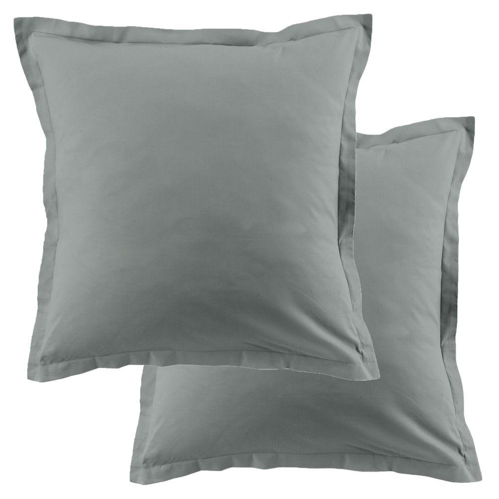 - Lot de 2 taies d'oreiller carrées coton gris argent 63x63 cm