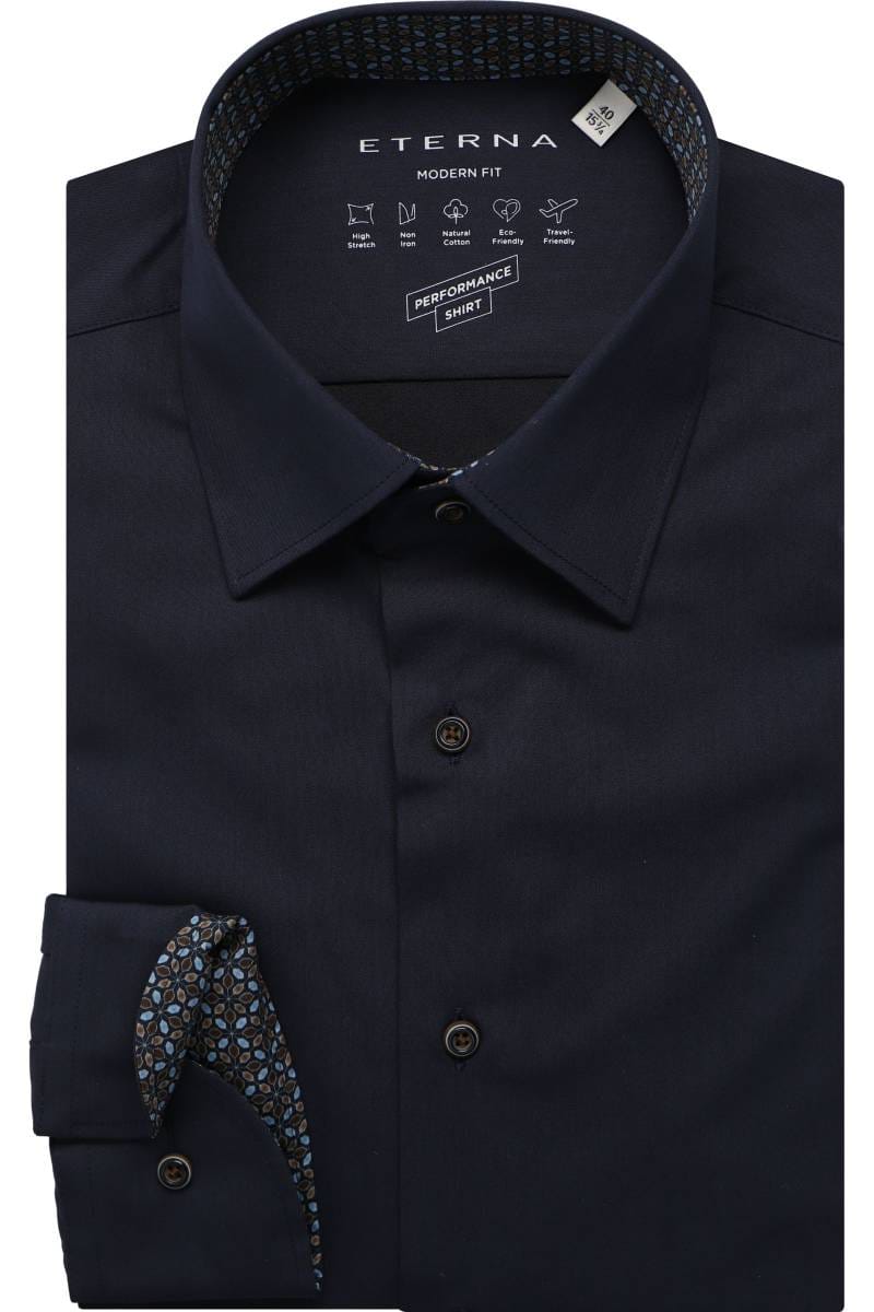 ETERNA Performance Modern Fit Hemd marine, Einfarbig