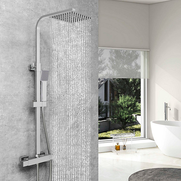 AICA colonne de douche thermostatique noir mat avec douche de tête carrée 20X20cm, réglable en hauteur 730-1150mm