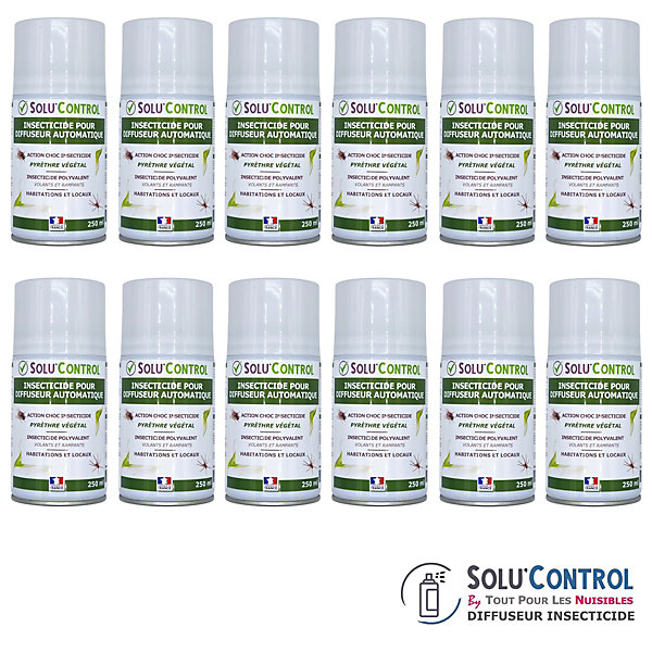 12 Aérosols 250 ml au Pyrèthre Végétal - Compatible Diffuseur Automatique - Action Choc Contre Volants et Rampants