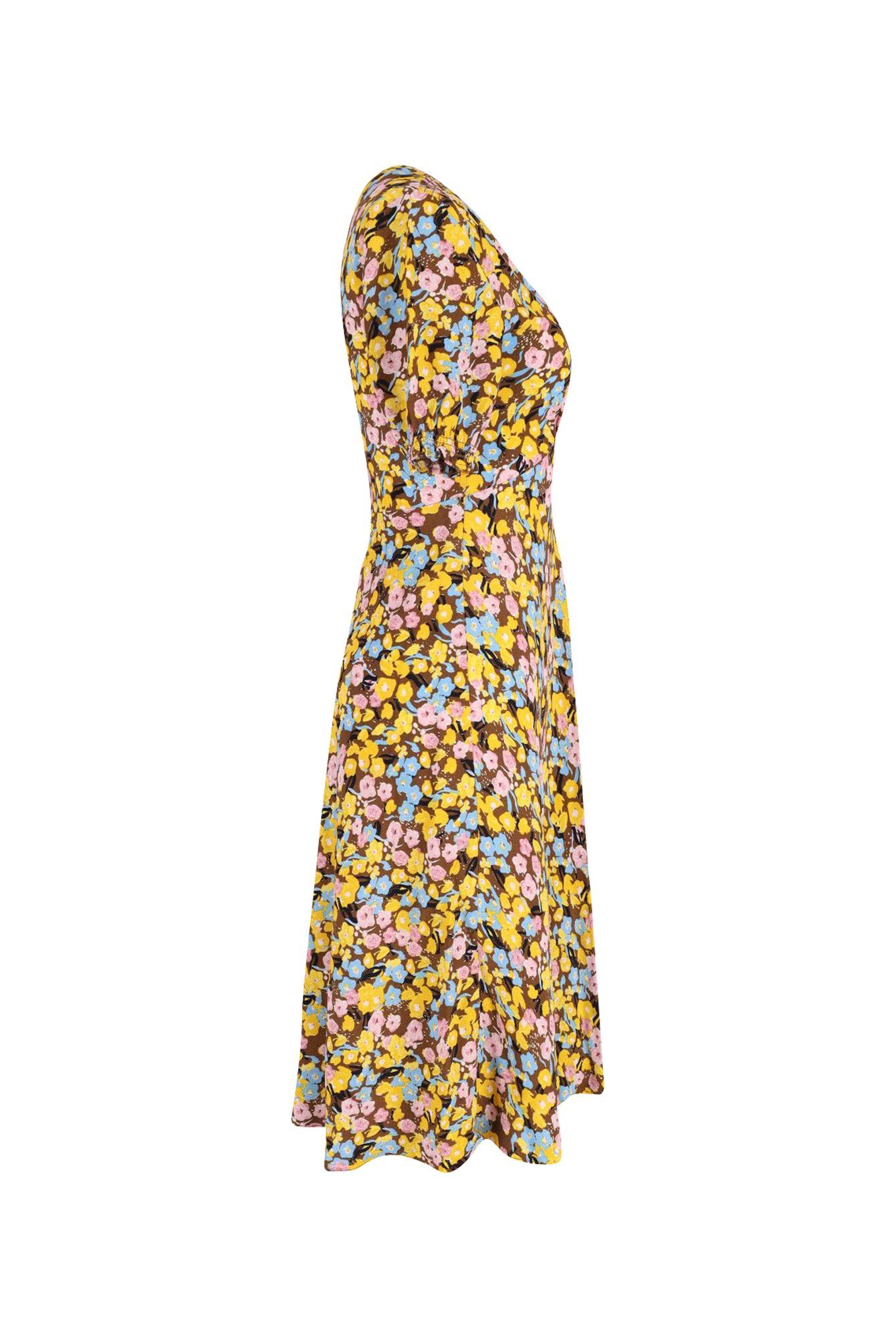 Diane Von Furstenberg Preloved Floral Midi Dress in Yellow Viscose