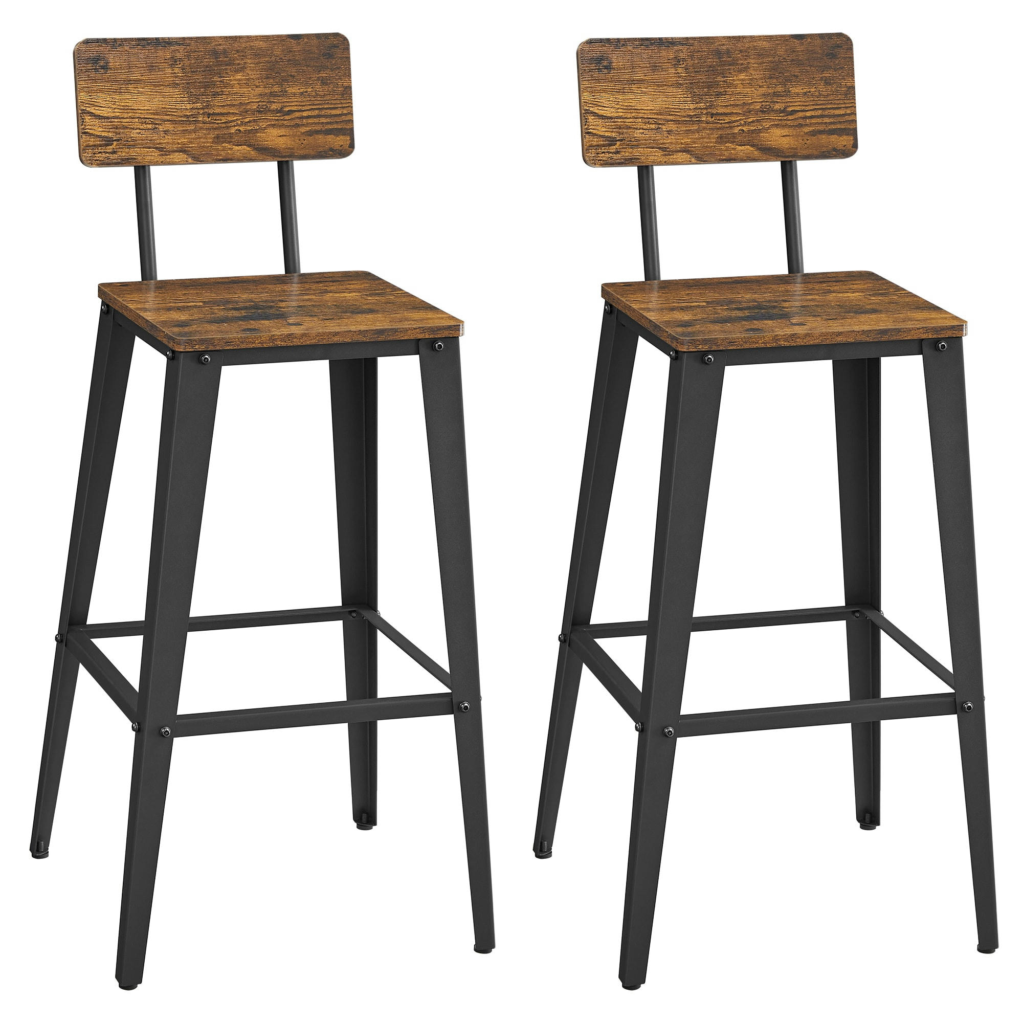 - Tabourets bar industriel lot de 2 effet bois marron rustique et noir