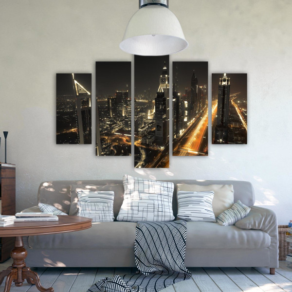 Feeby Obraz 5 częściowy Panorama Dubaju nocą 100x70