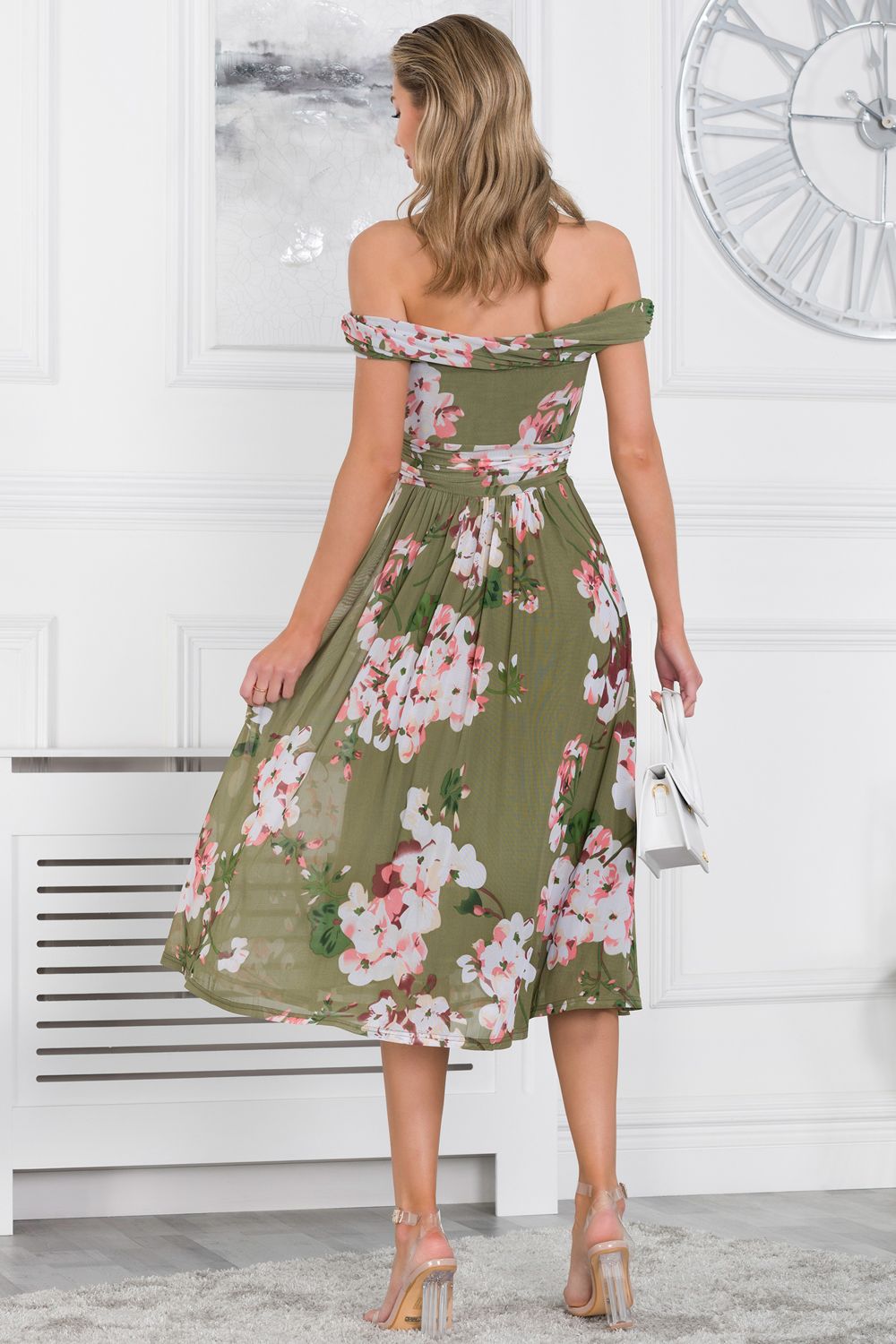 Jolie Moi BARDOT NECK MESH MIDI DRESS