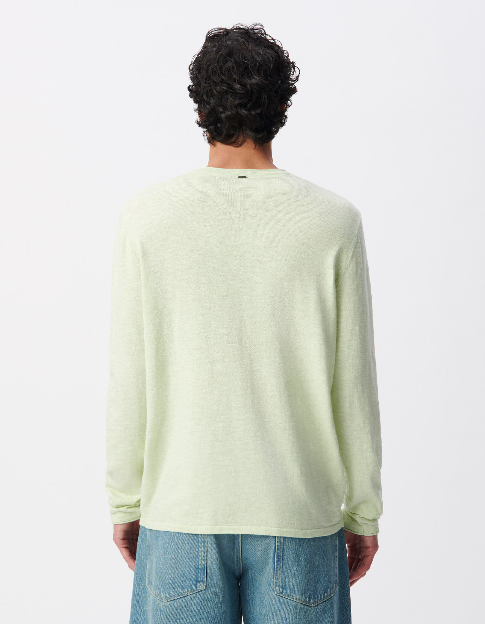 Pull bleu coton bio tricot fin flammé Homme