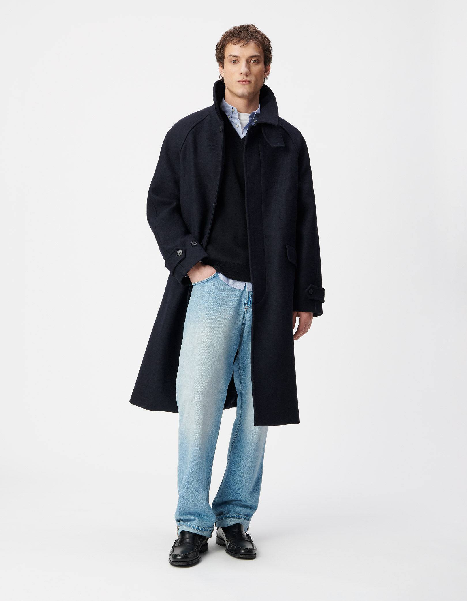 Manteau long bleu marine Homme