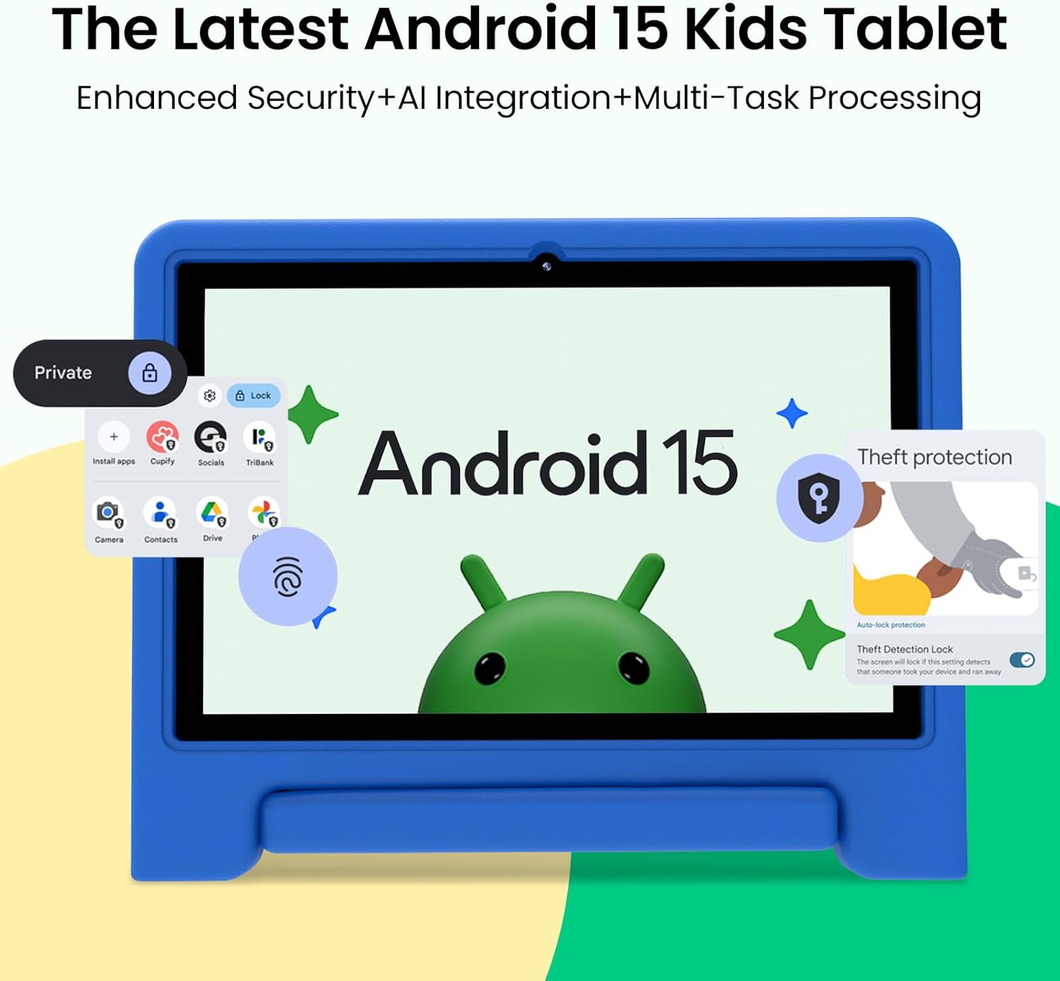 CFVOCUY 2026 Kids Tablet, 10.1 Inch Android 15 Tablet for Kids, 8GB RAM, 64GB ROM(1TB Expand), WiFi 6, Pre-Installed Educational Apps, Parental Control, with EVA Protective Case, Eye Protection