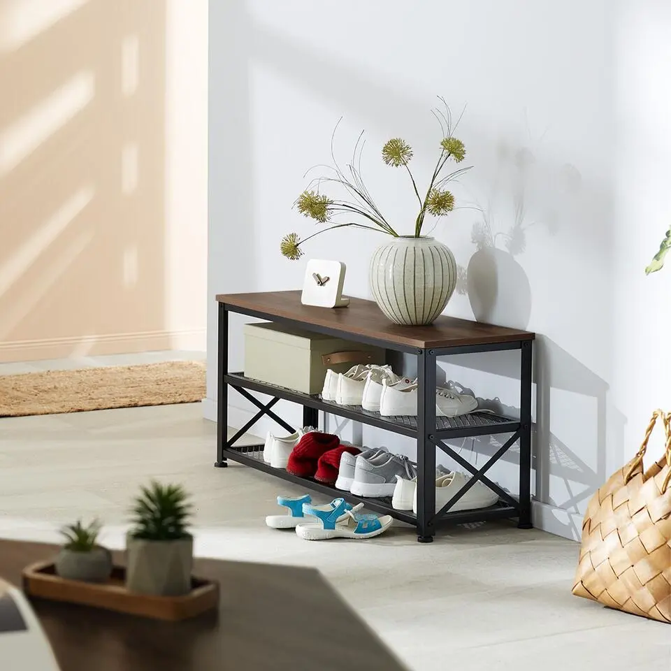 tectake Schoenenrek Blackpool 101x30,5x45,5cm, Industrieel Hout Donker, Rustiek