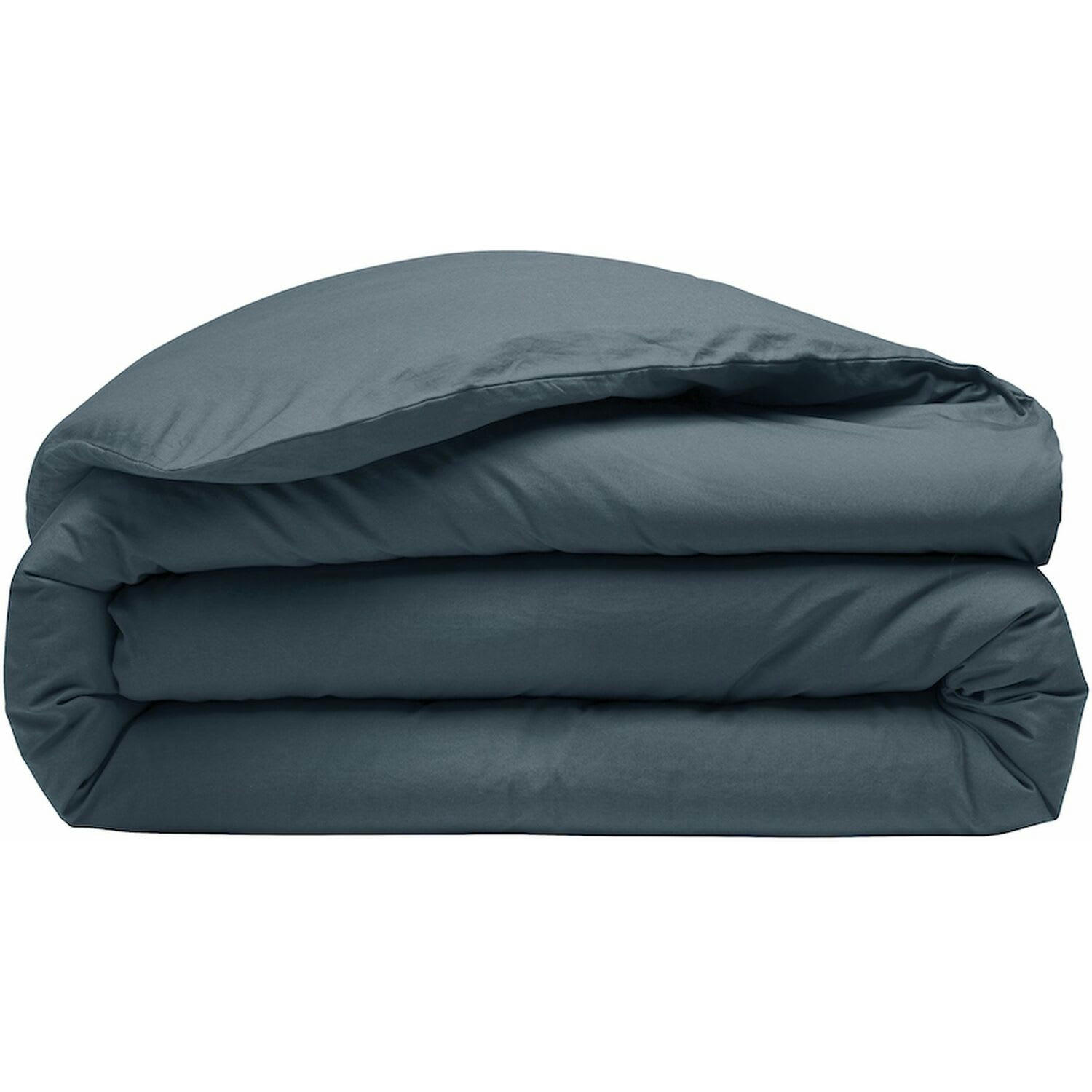 BLEU - Housse de couette percale de coton bleu 240x260 cm