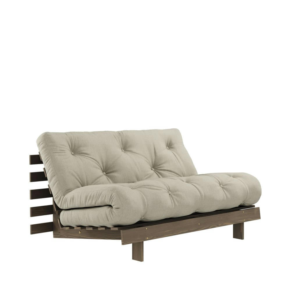 ROOTS - Canapé convertible 140x200cm en bois foncé et tissu lin 2 places