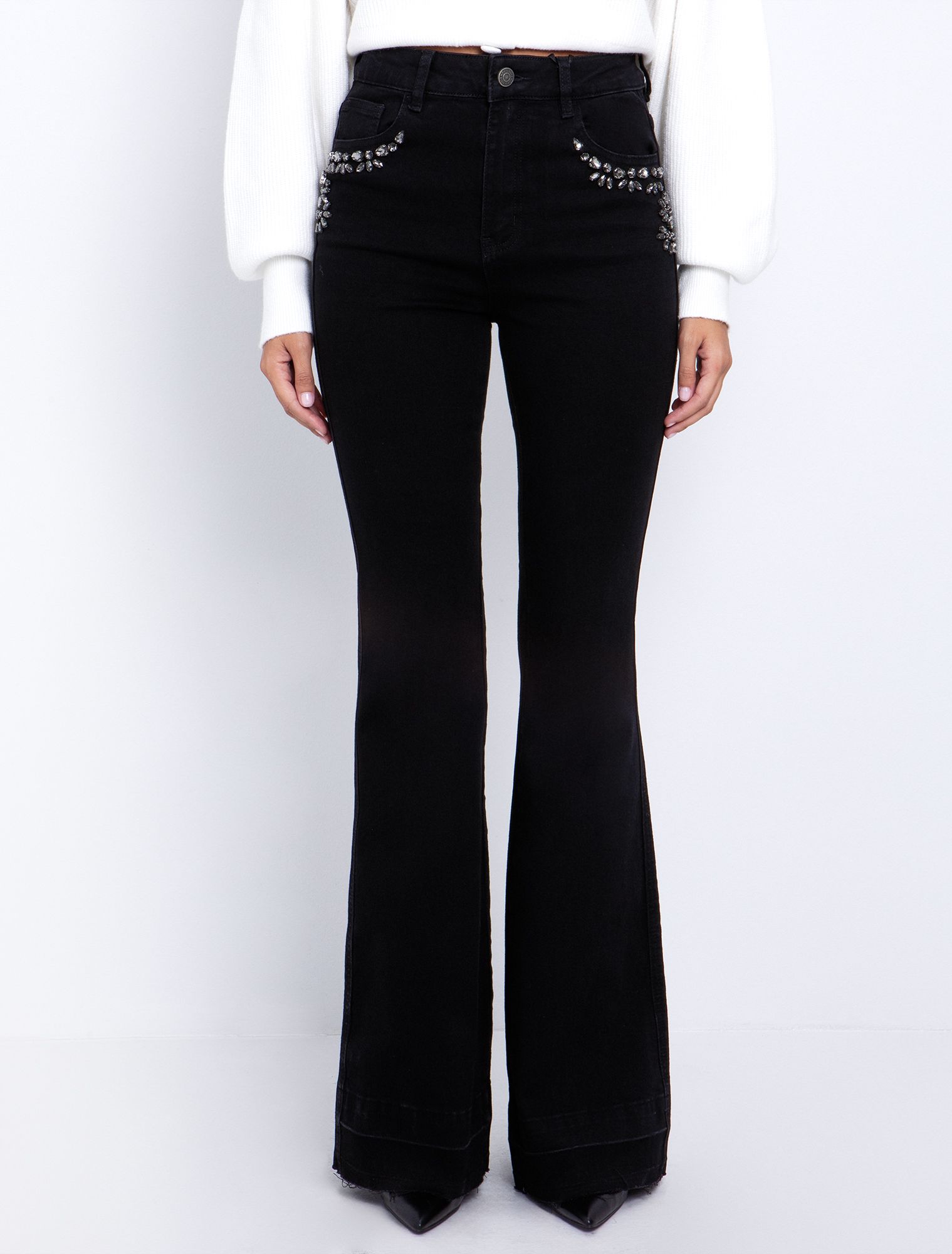 Flare τζιν με κρύσταλλα
