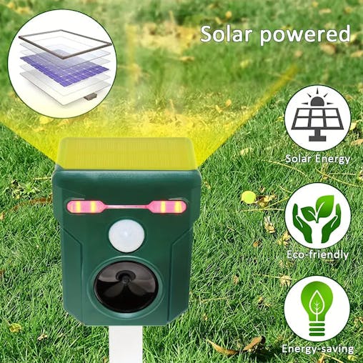 NNETM Ultrasonic Solar Animal Repeller with LED Lights & Motion Sensor