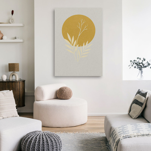 Feeby Obraz Japandi, Liście Gałązka Minimalizm Złoty Jasnoszary 40x60
