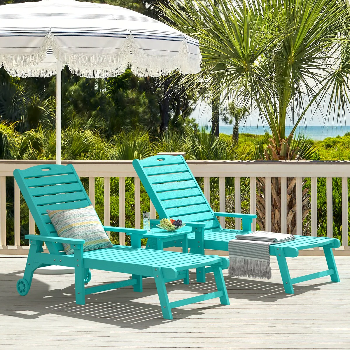 LUE BONA Patio Adjustable Wheeled Chaise Lounge Chairs with Arms for Deck, Backyard, or poolside (Set of 2)
