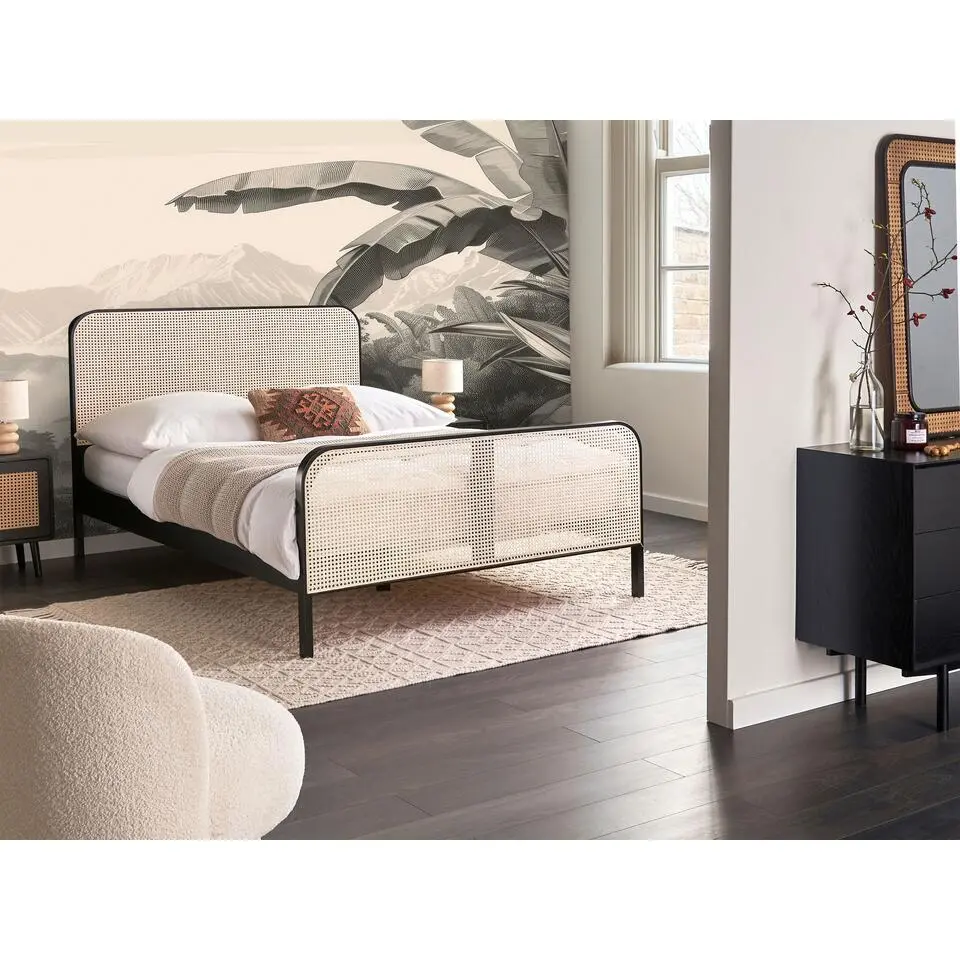 GONFARON - Tweepersoonsbed - Zwart - 140 x 200 cm - Dennenhout