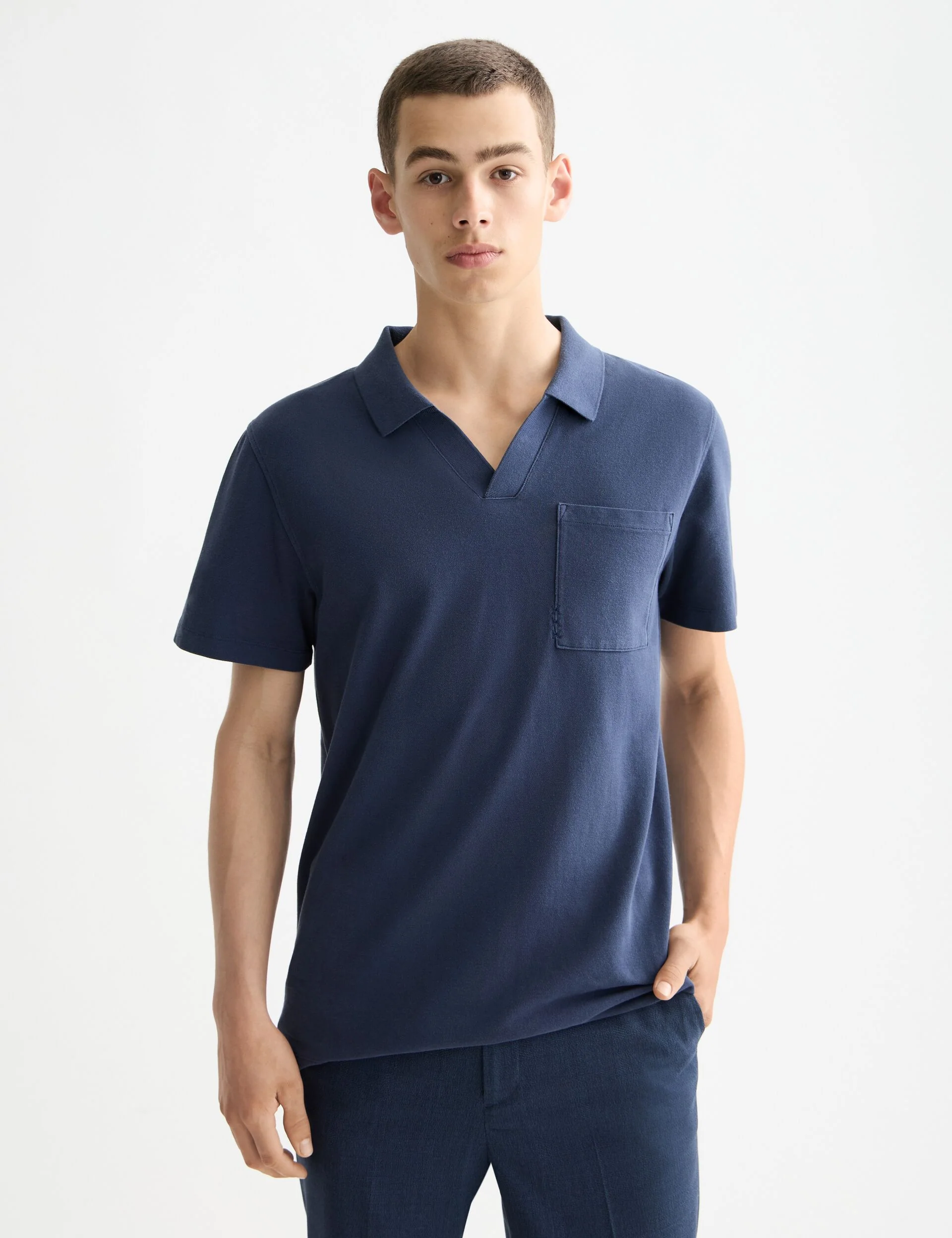 Garment-dyed pique relaxed fit pocket polo