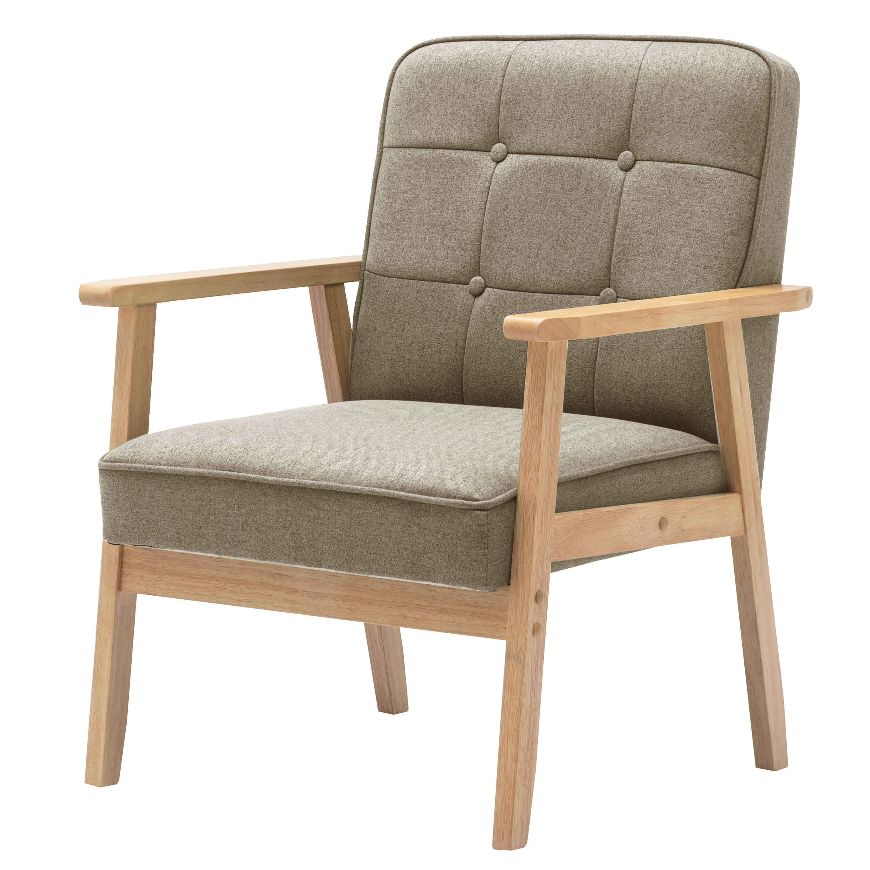 - Fauteuil lounge Marron Clair et pieds hévéa naturel