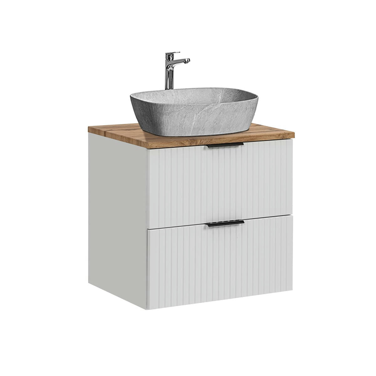 - Meuble simple vasque effet pierre 60cm blanc