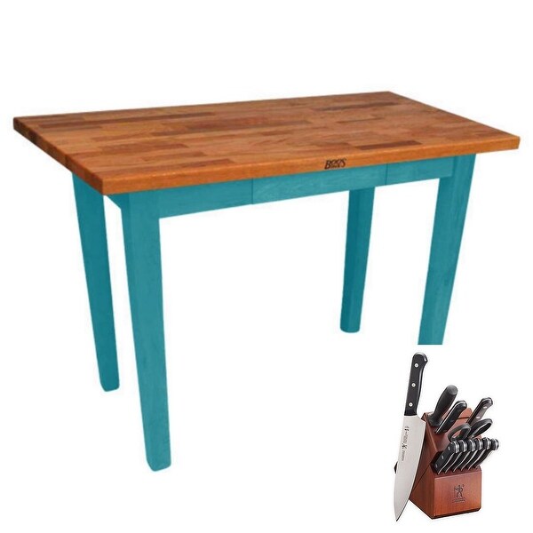 John Boos Oak 48x30 Butcher Block W/ Caseter & Henckels Knife Set