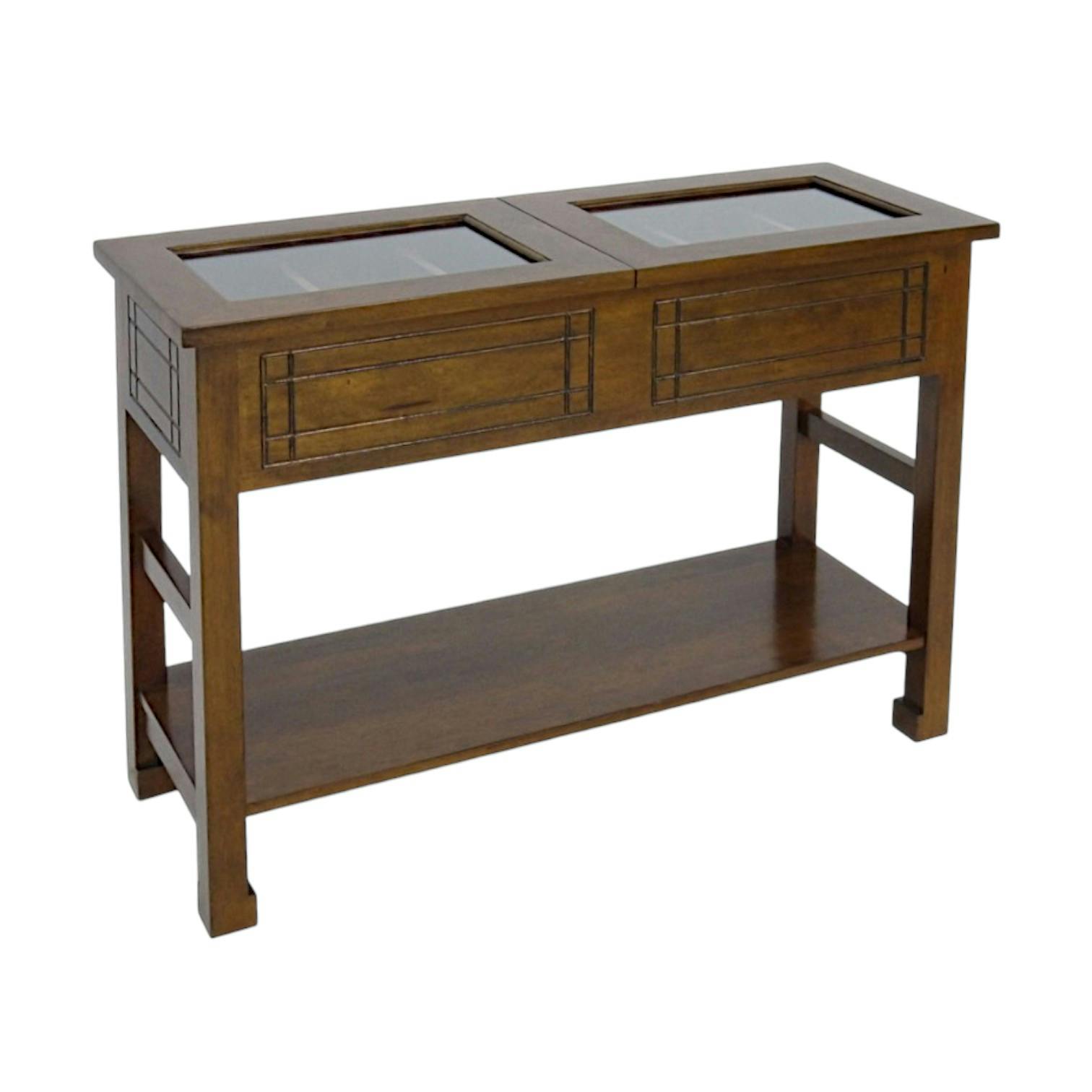 Console avec double plateaux vitrés hévéa 108x39x75cm TRADITION