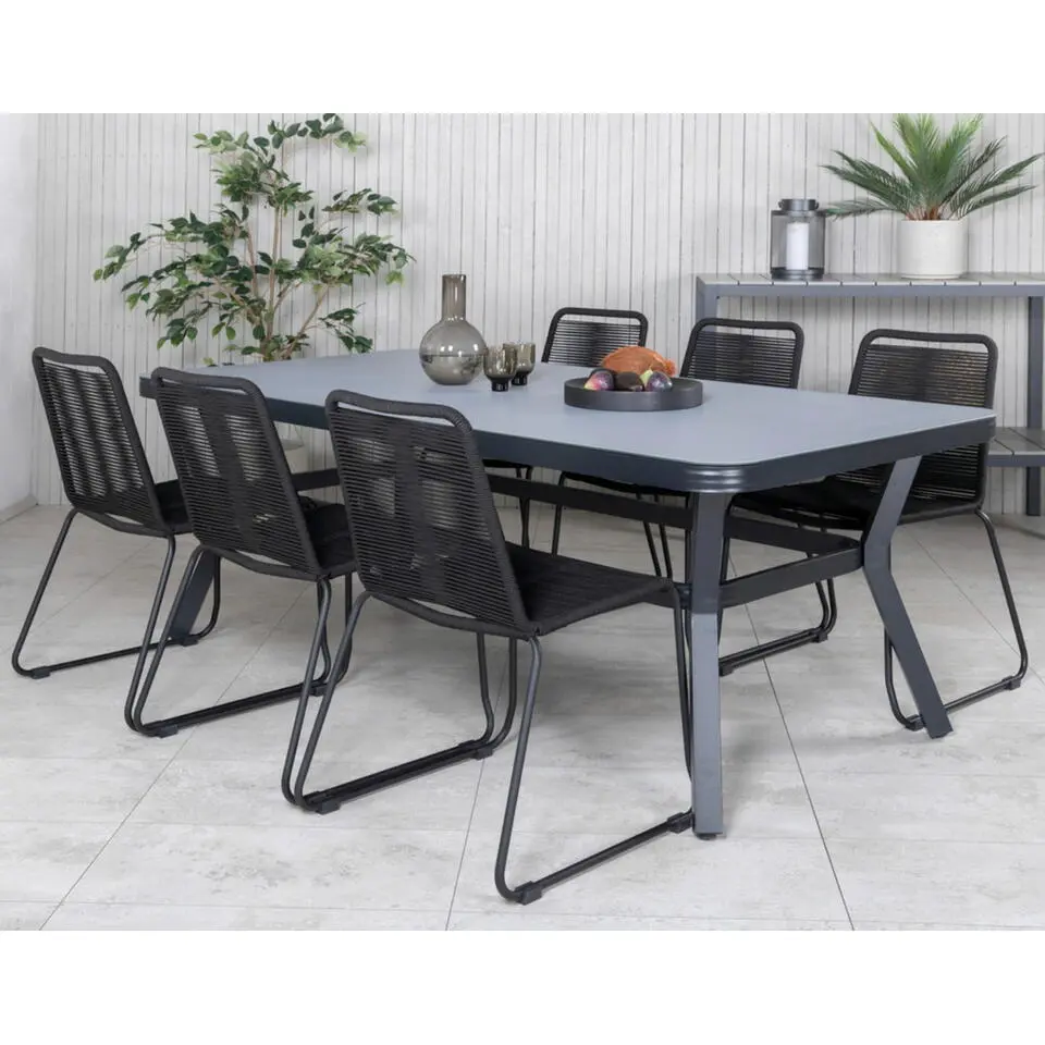 Eettafel Zwart Grijs Glas - 200x100x74cm - Virya