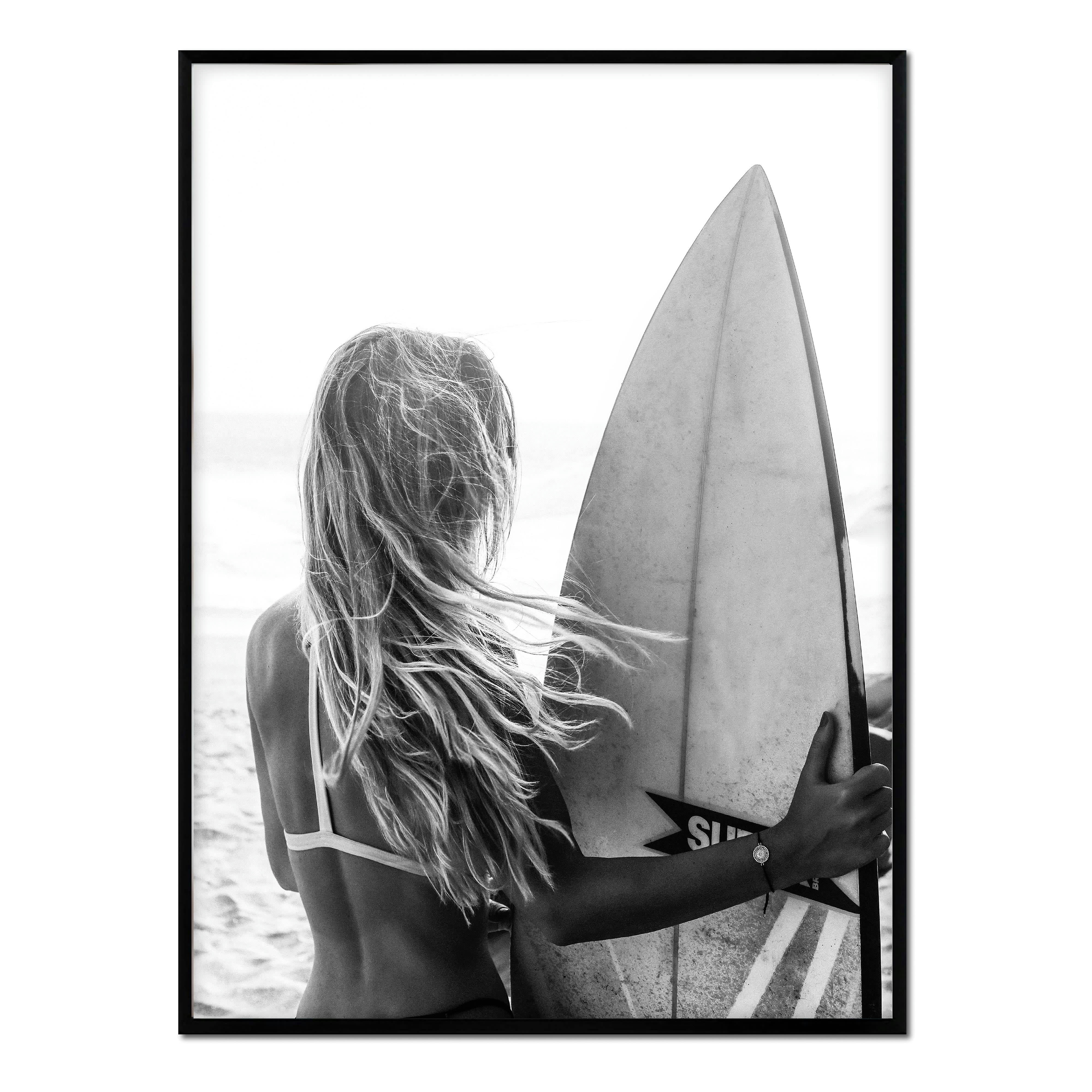 PLAYA - Affiche avec cadre noir - Surfeur - 30x40