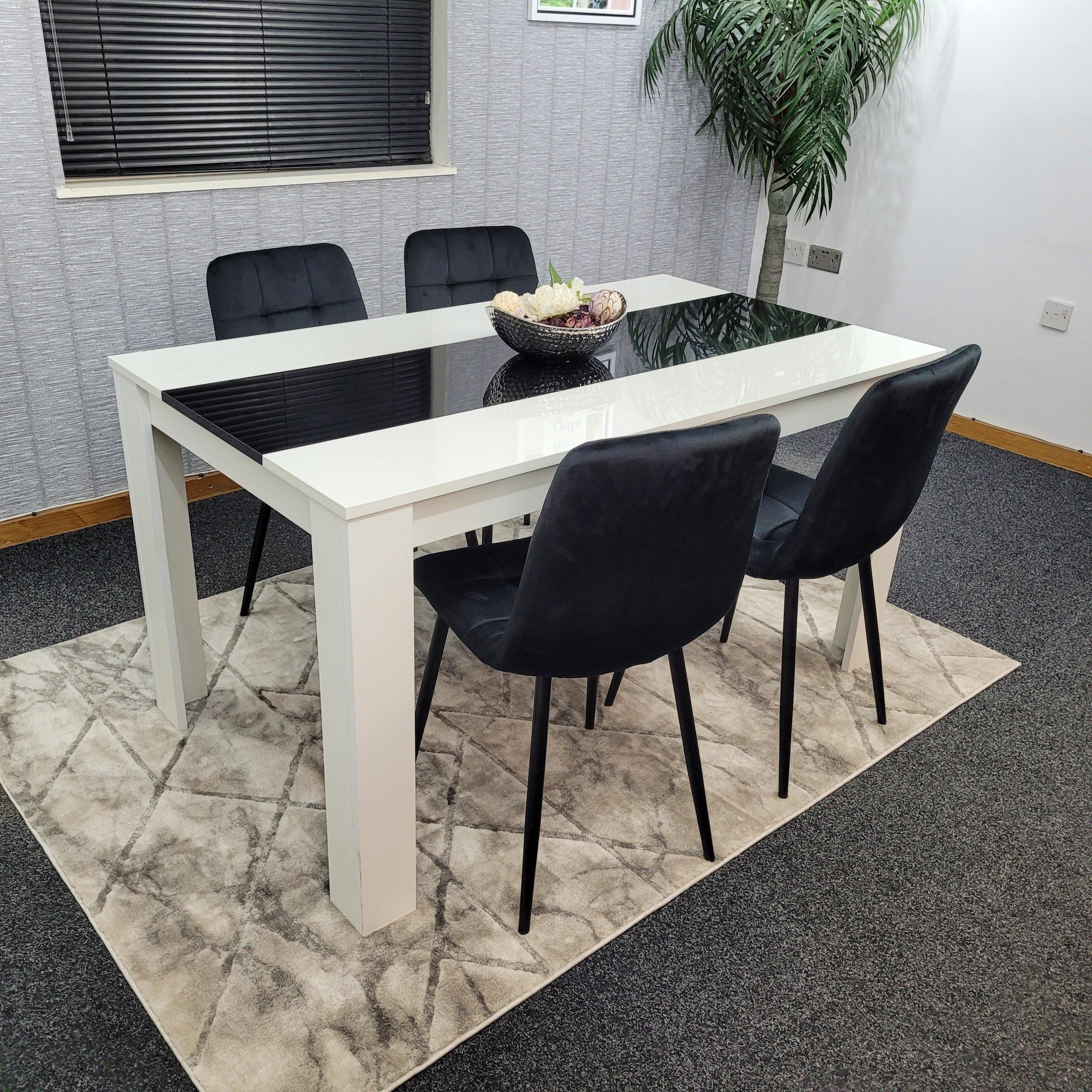 KOSY KOALA Dining Table and 4 Chairs Set White Black Table With 4 Black Velvet Chairs Dining Room Furniture