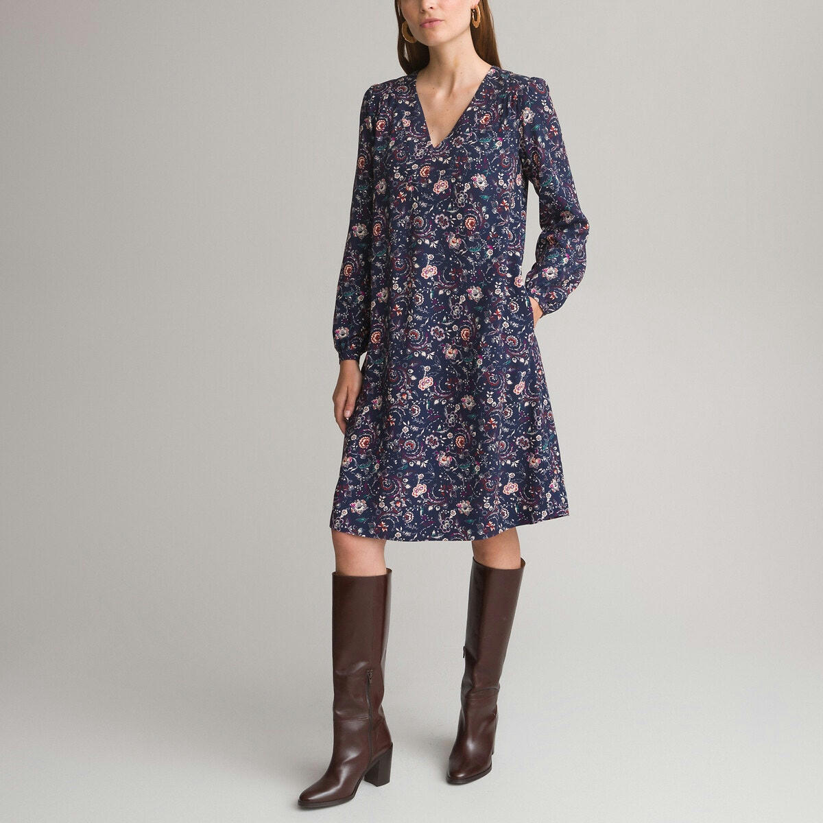 Robe évasée, imprimé floral, mi-longue